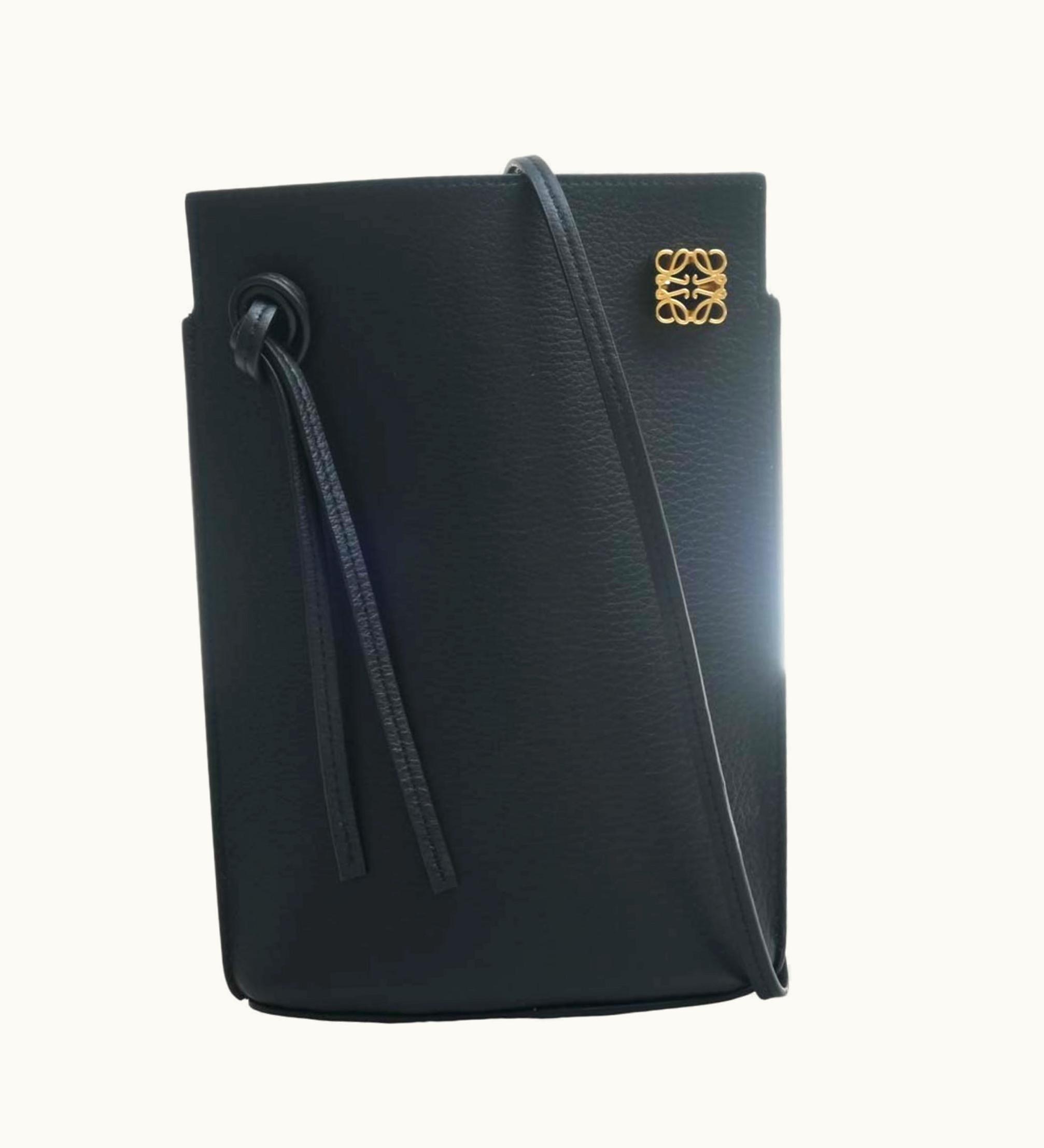 Loewe Leather Dice Pocket Shoulder Bag Black Ladies
