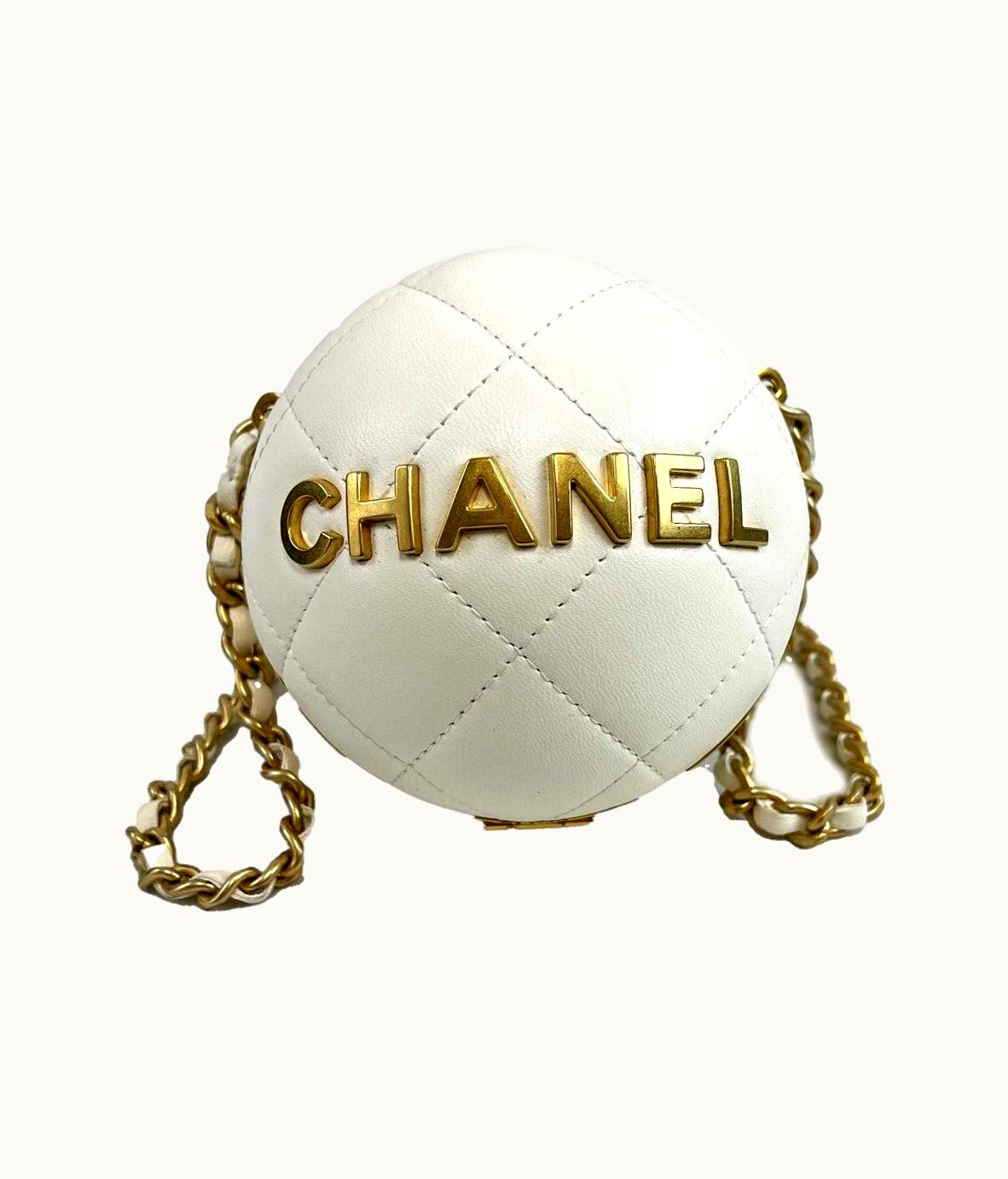 Chanel Paris Coco Sphere Minaudiere Chain Clutch Handbag White Crossbody 2022