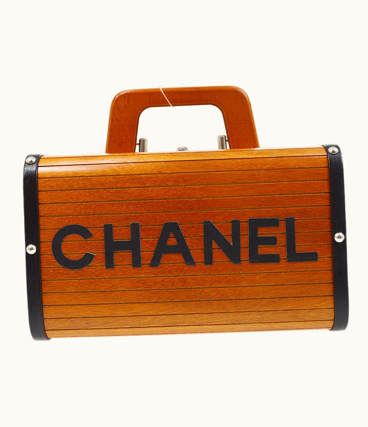 Chanel Cosmetic Vanity Hand Bag Box Brown Wooden 13685