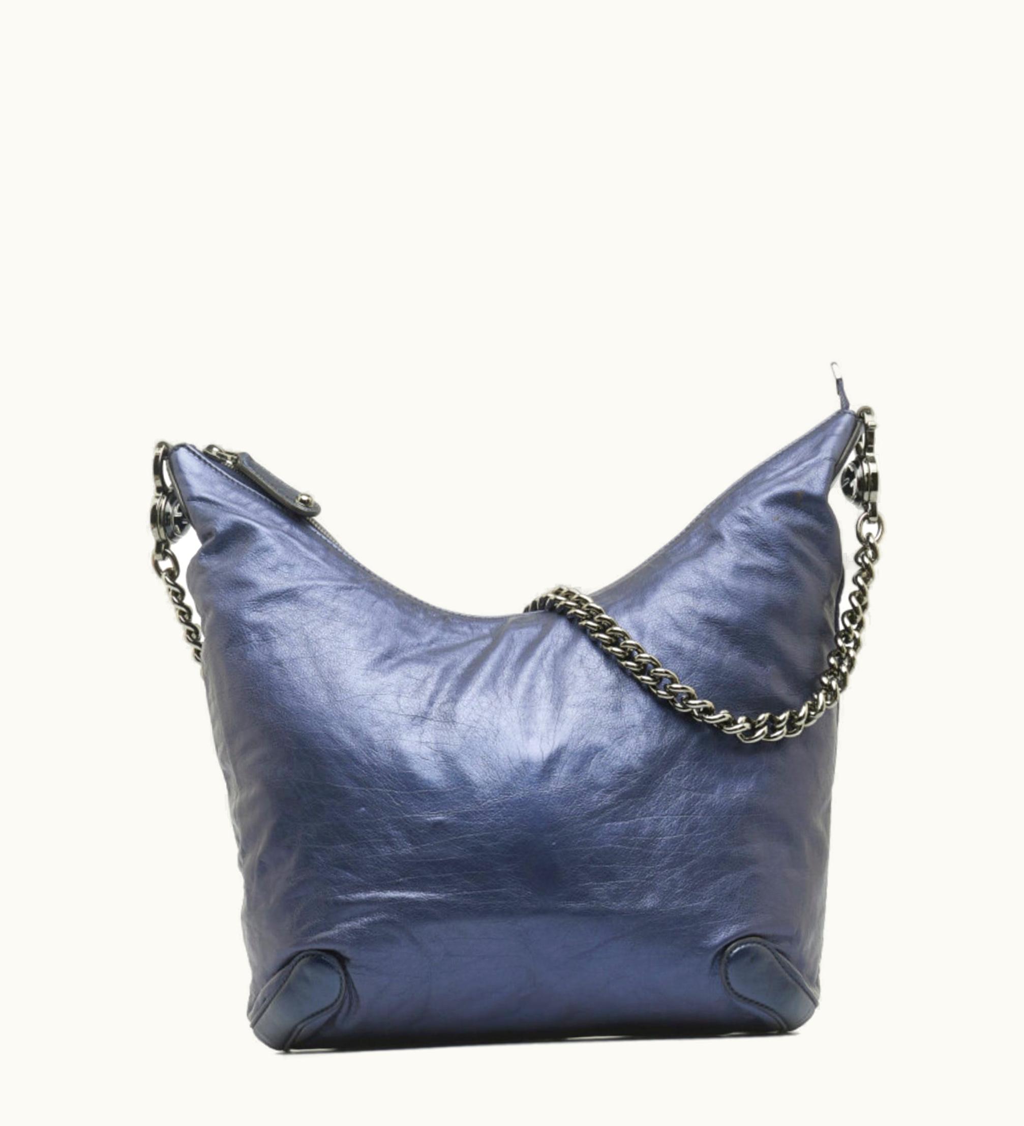 Gucci Galaxy Chain Shoulder Bag 228560 Blue Leather Women's