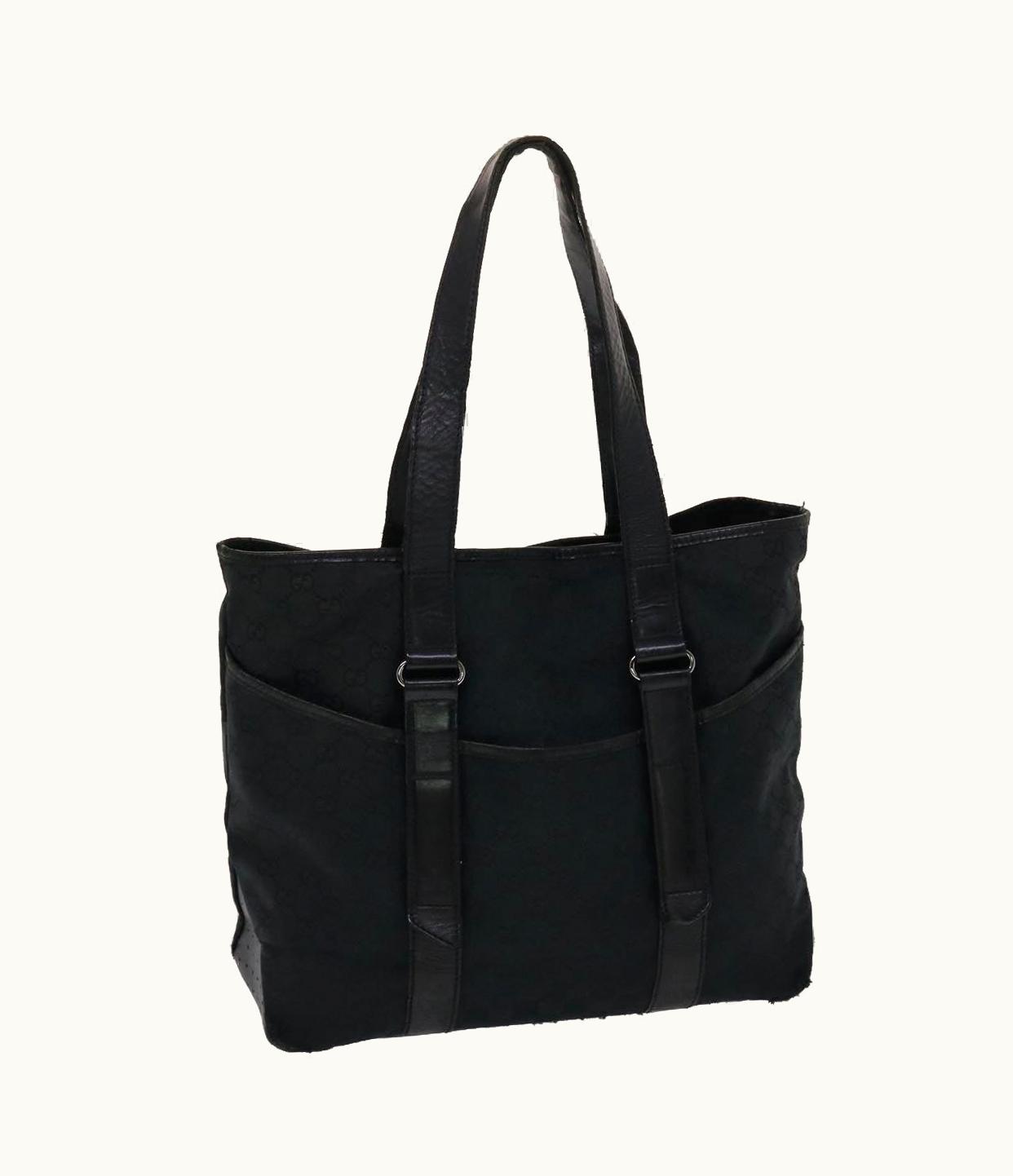 Gucci GG Canvas Tote Bag Leather Black 145971