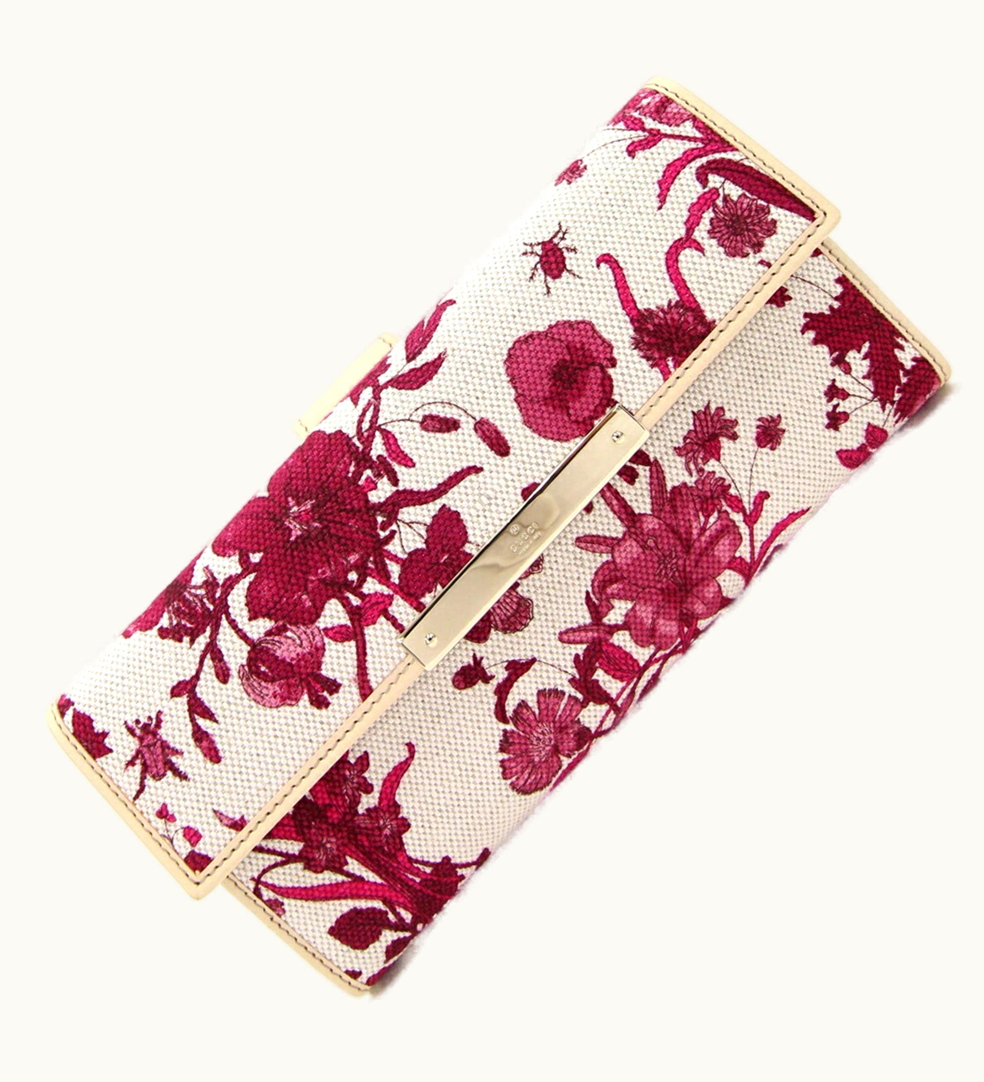 Gucci Gucci W Long Wallet 112715 Purple White Canvas Leather Flower Ladies