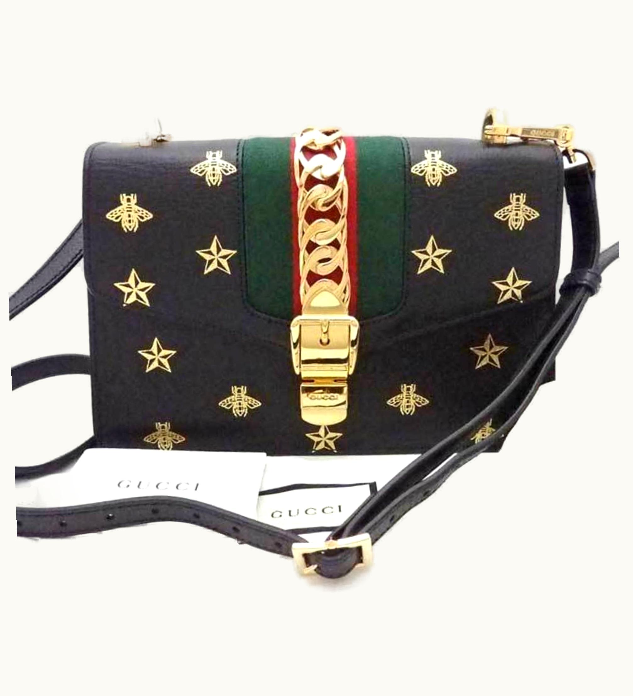 Gucci Gucci 2Way Bag Diagonal Shoulder Silvi Leather/Canvas/Metal Black X Gold Women's 524405 E54452G