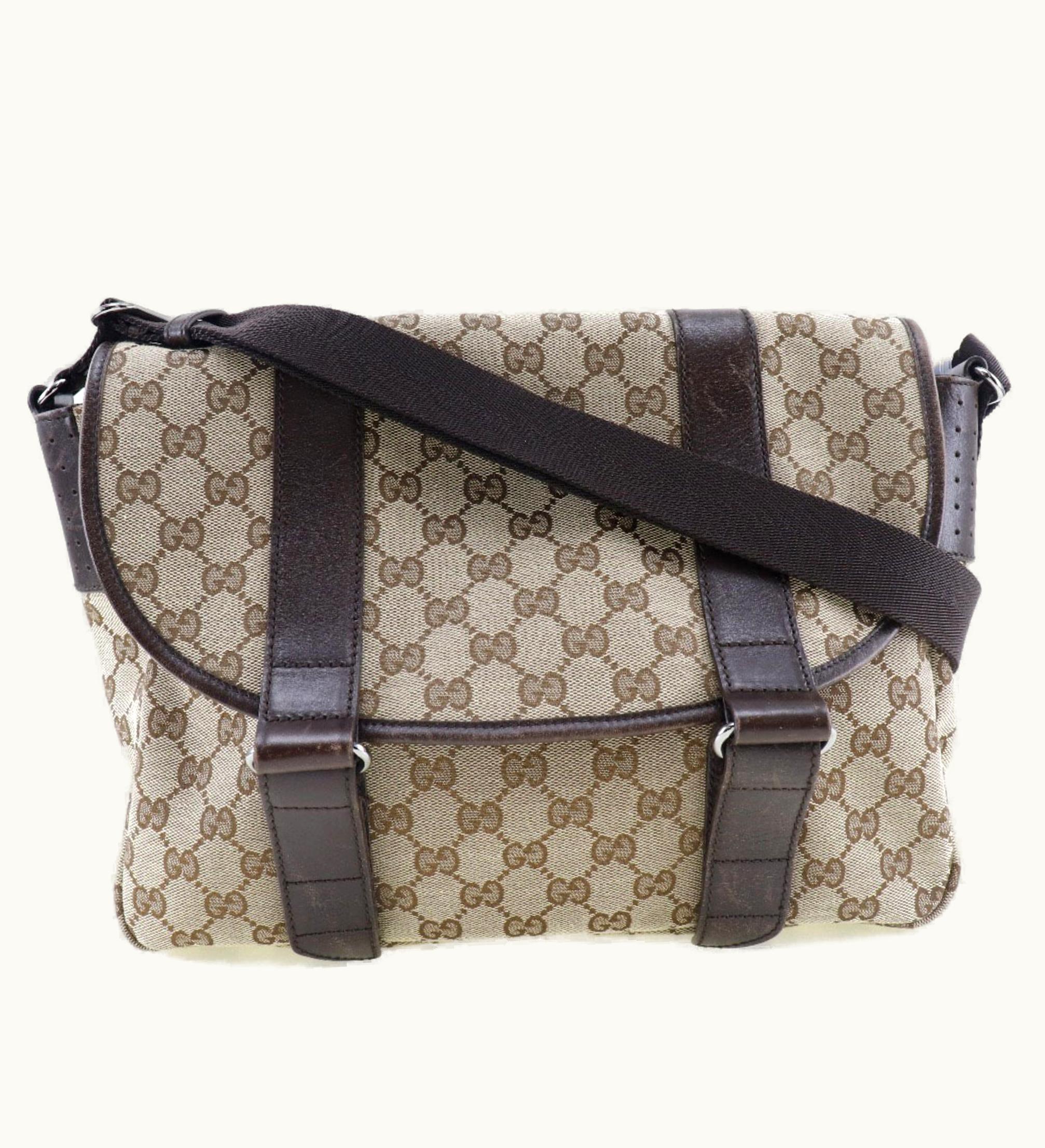 Gucci 145859 467891 GG Canvas X Leather Brown Unisex Shoulder Bag