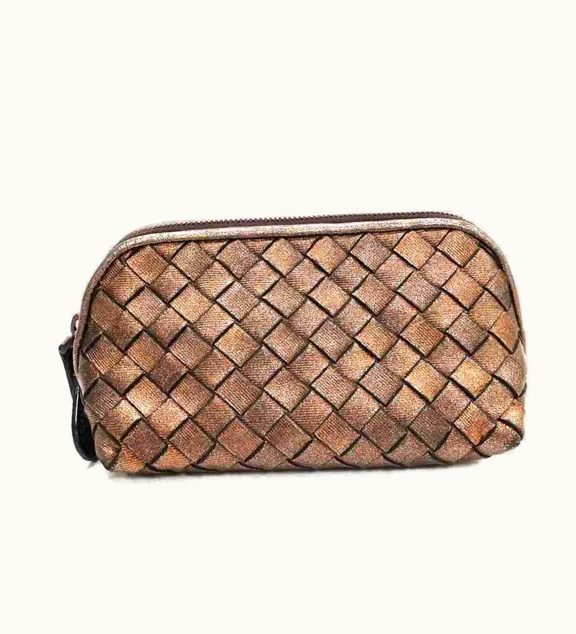 Bottega Veneta Intrecciato Pouch Leather Gold Brown Round Dome