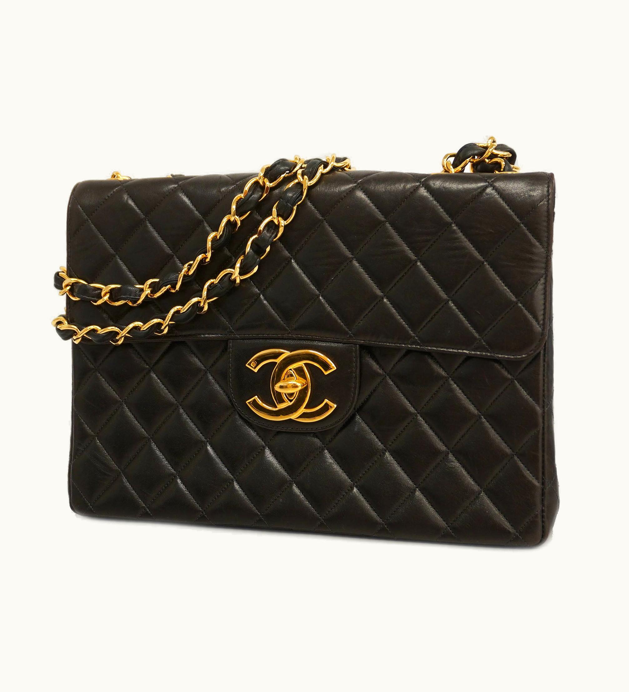 Chanel Matelasse W Chain Leather Shoulder Bag Black