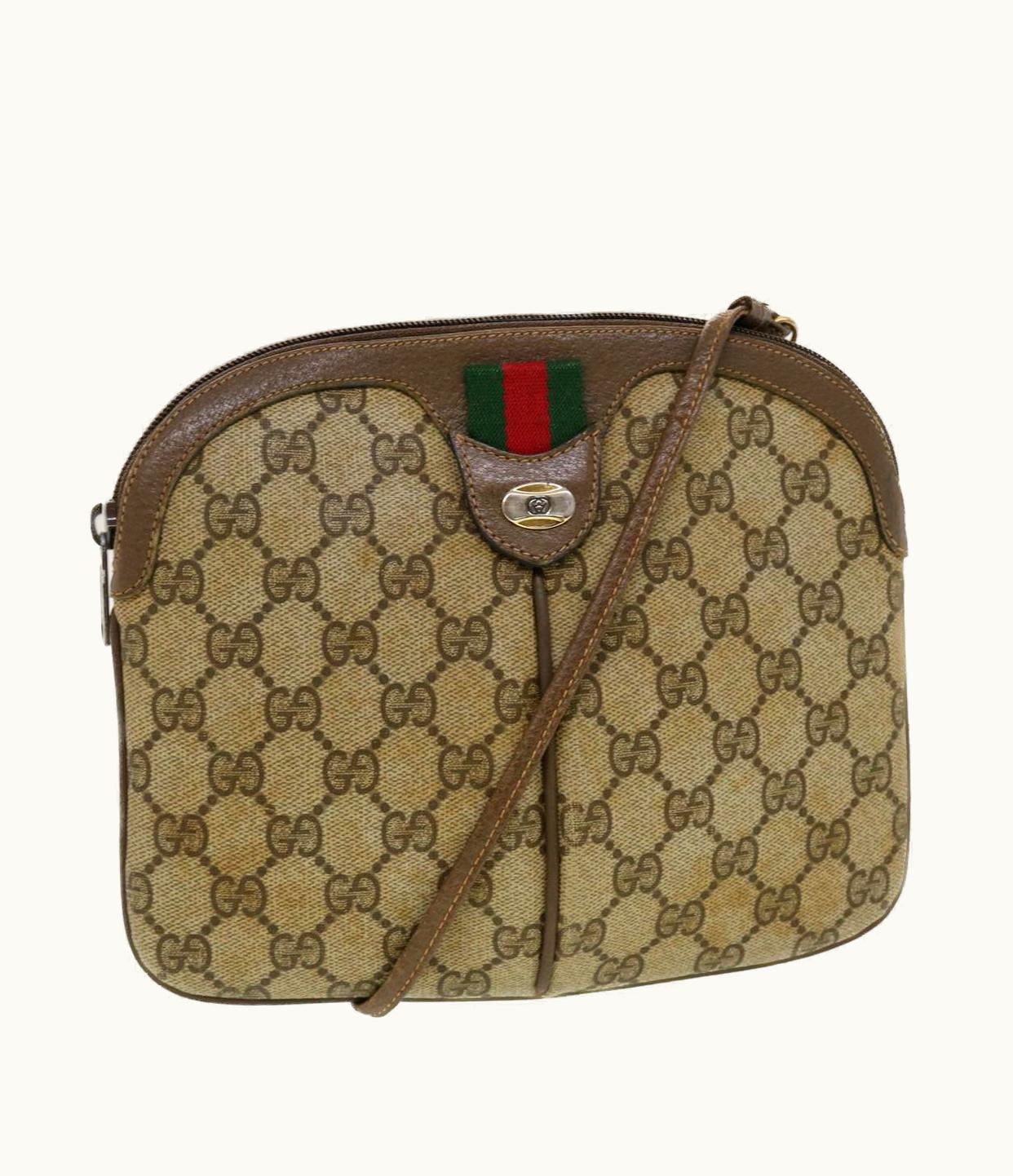 Gucci GG Canvas Web Sherry Line Shoulder Bag Beige Red 904.02.047