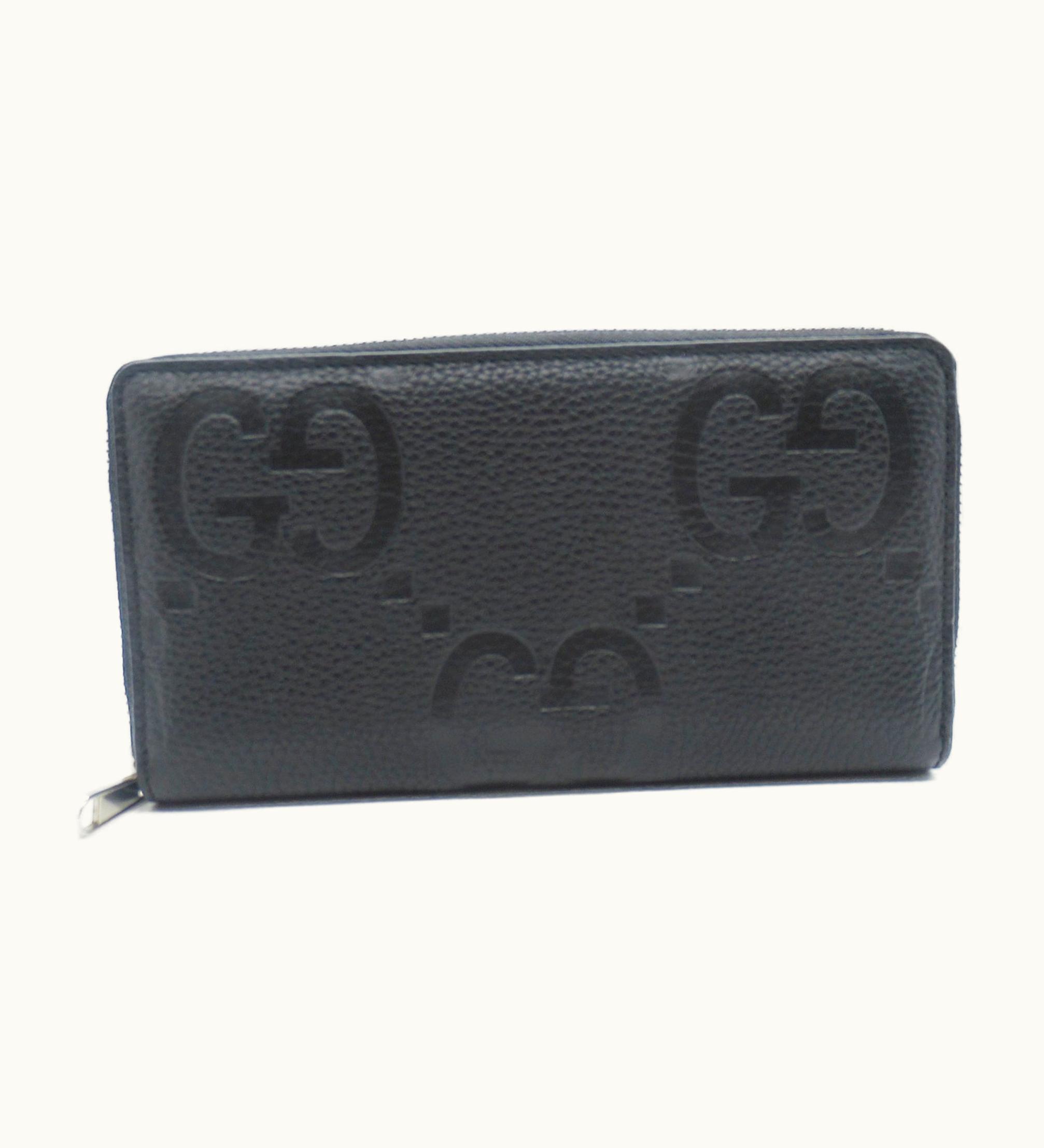Gucci Jumbo GG Zip Around Wallet Black Leather 739484 Aaby0 1000