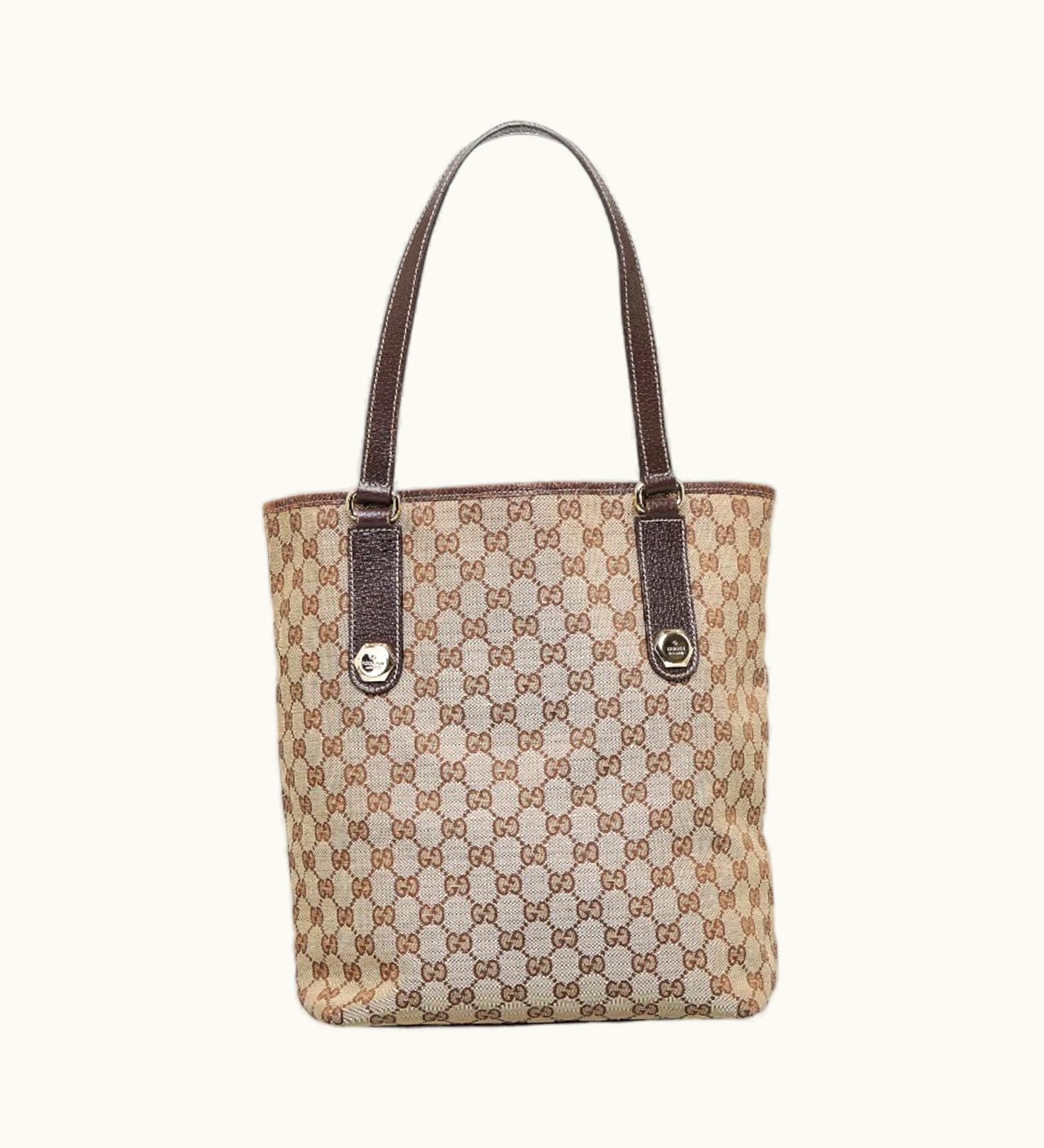 Gucci GG Canvas Shoulder Bag Tote 153009 Beige Brown Leather Ladies