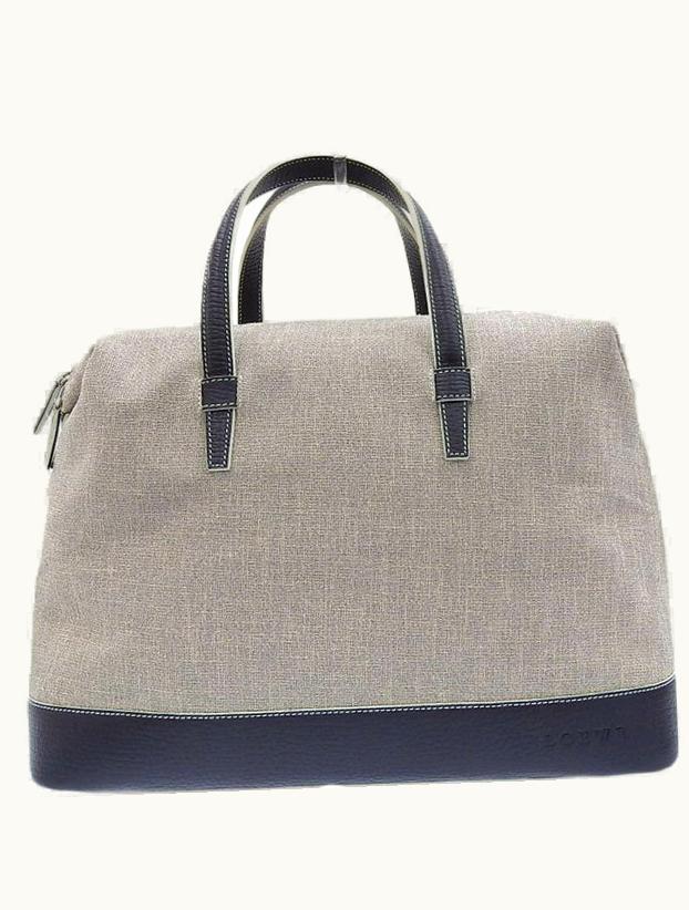 Loewe Canvas Leather Combination Logo Embossed Top Handle Bag Gray/Navy