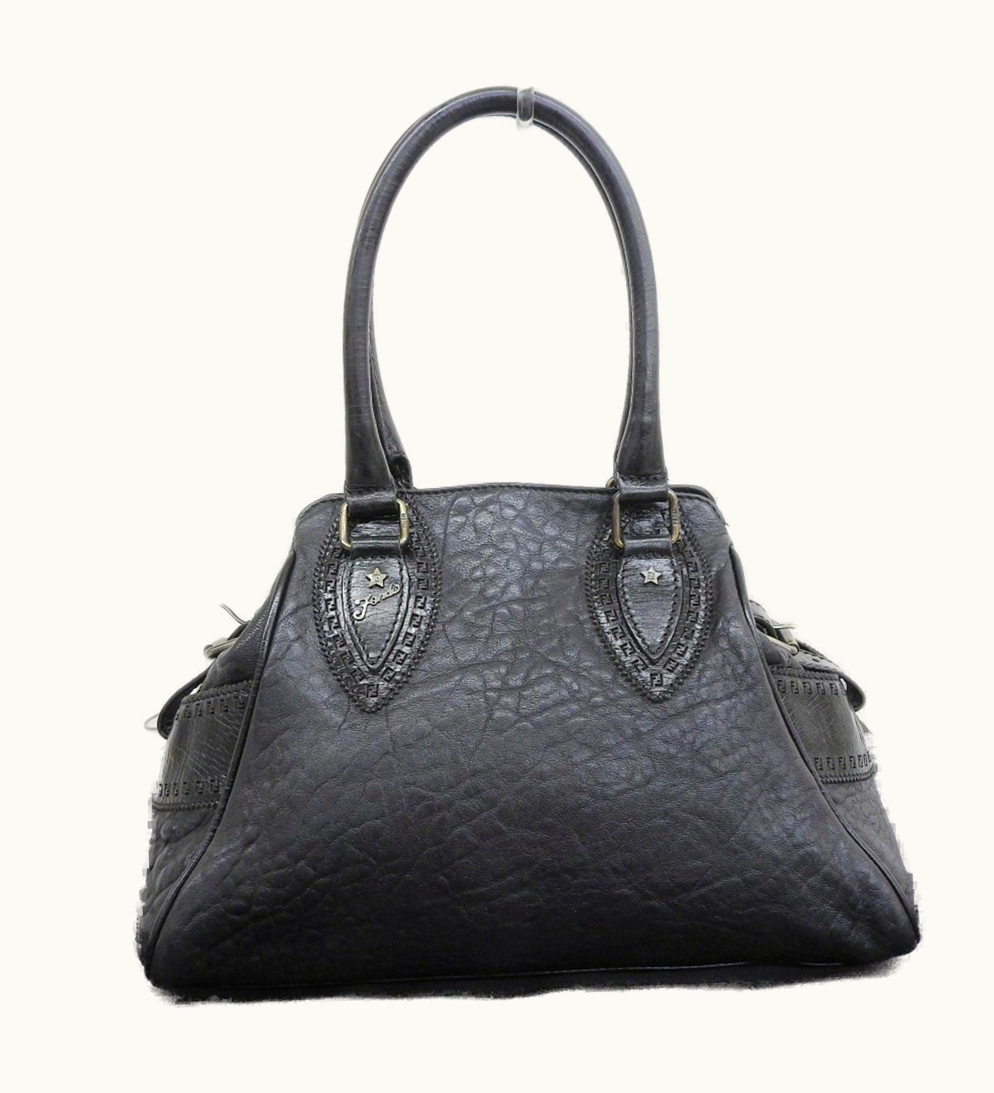 Fendi Etnico Tote Bag Leather Black Star Processing