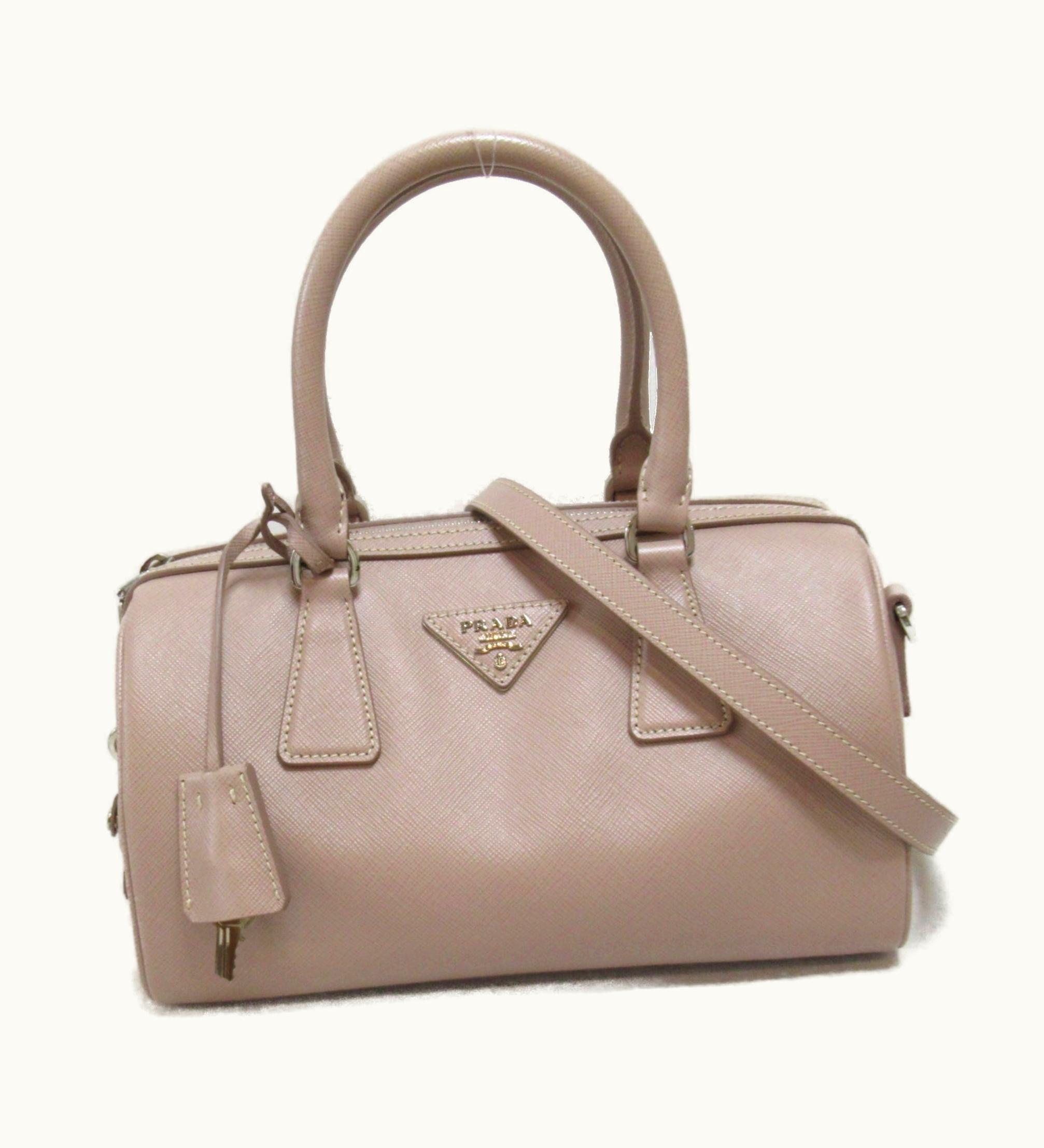 Prada 2Way Boston Bag Beige Leather Safiano Leather 8L845Y