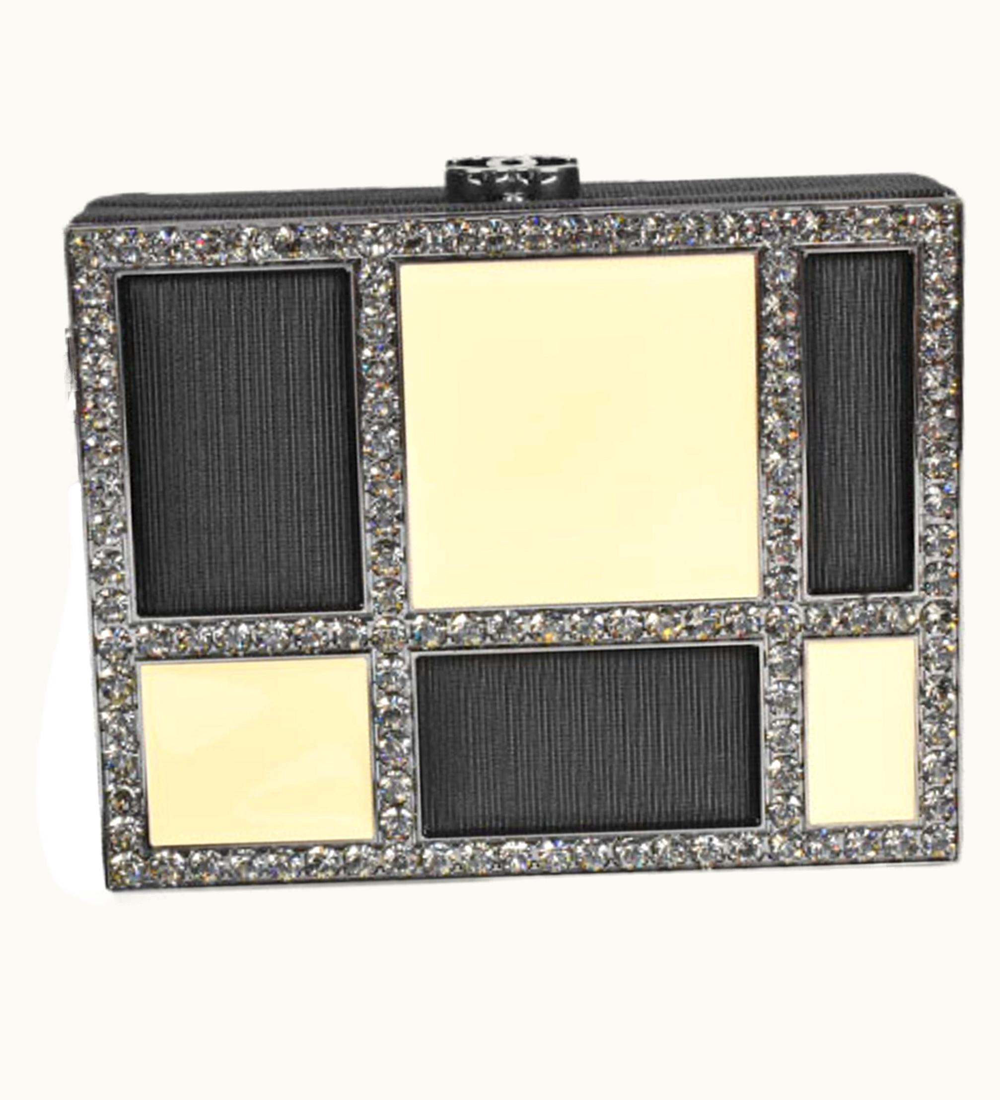 Chanel Porch With Bijoux Coco Mark Black Beige Grosgrain Rhinestone Clutch Bag