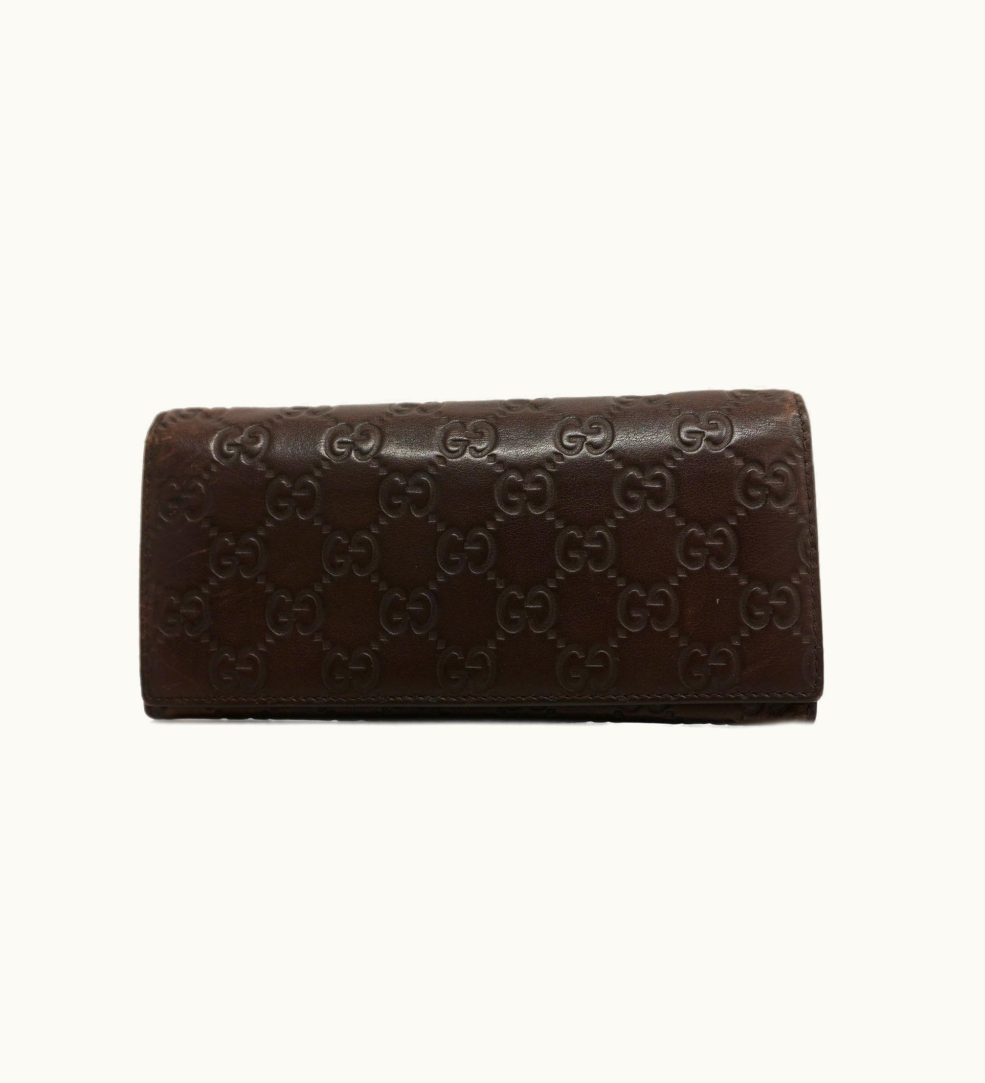 Gucci Ssima Bi-Fold Long Wallet Silver Metal Fittings 233154 Brown