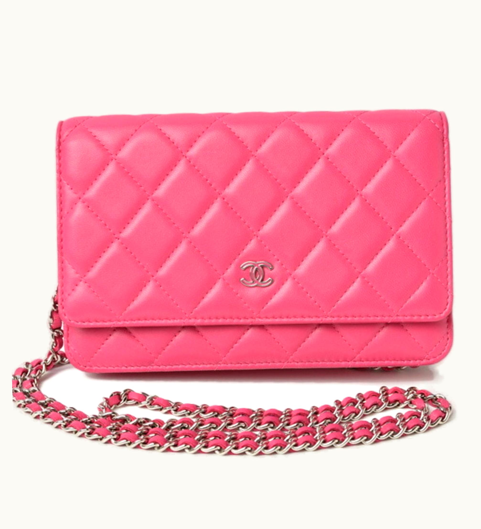 Chanel Chain Shoulder Bag Long Wallet Clutch Chanel Lambskin Pink