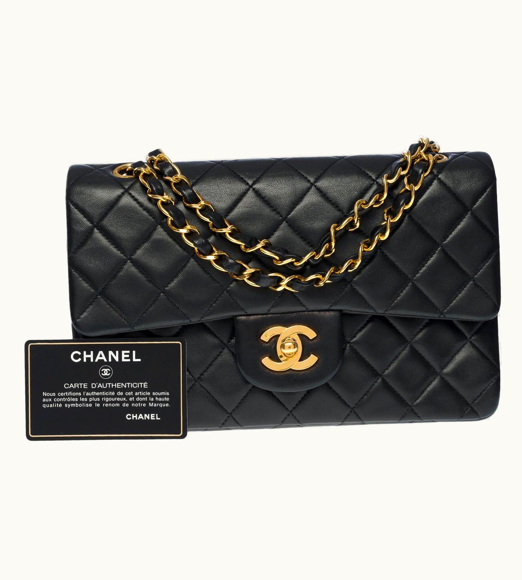 Chanel Timeless 23Cm Double Flap Shoulder Bag In Black Quilted Lambskin