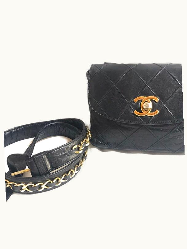 Chanel 2.55 Vintage Black Leather Waist Fanny Pack
