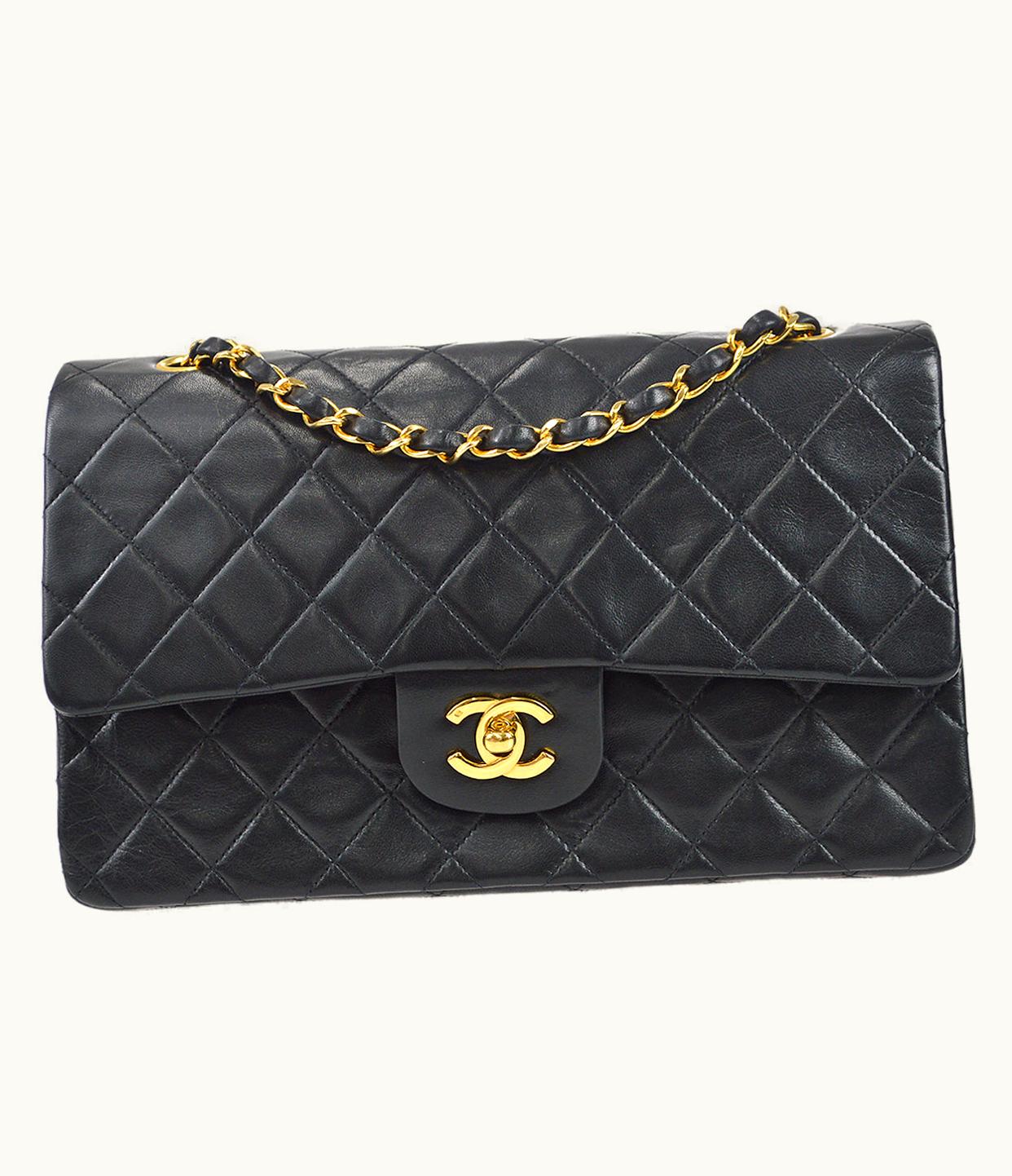 Chanel Classic Double Flap Medium Shoulder Bag Black Lambskin 88132