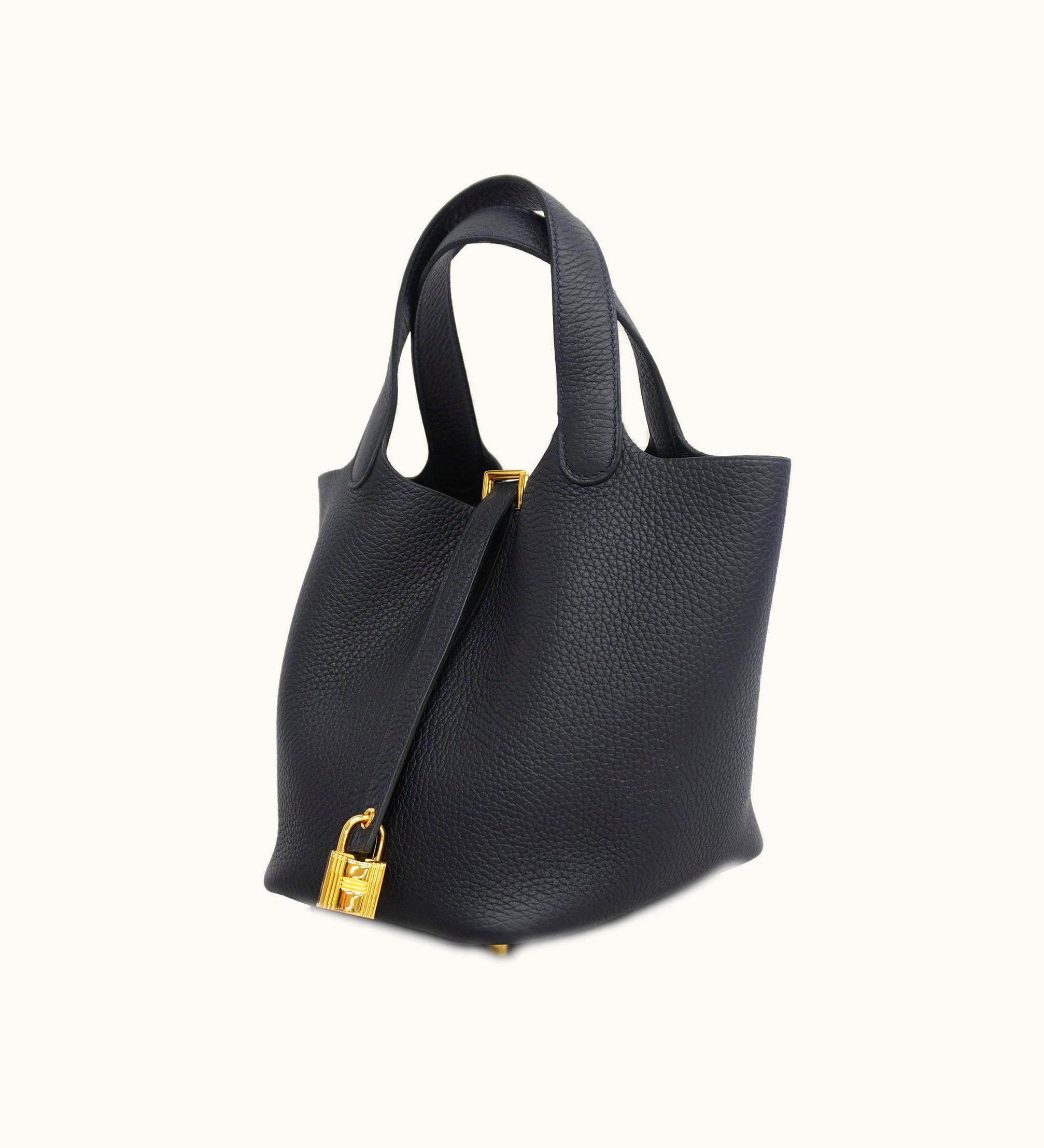 Hermès Picotin Picotin Lock PM U Engraved Blue Ankle Women's Taurillon Clemence Leather Handbag