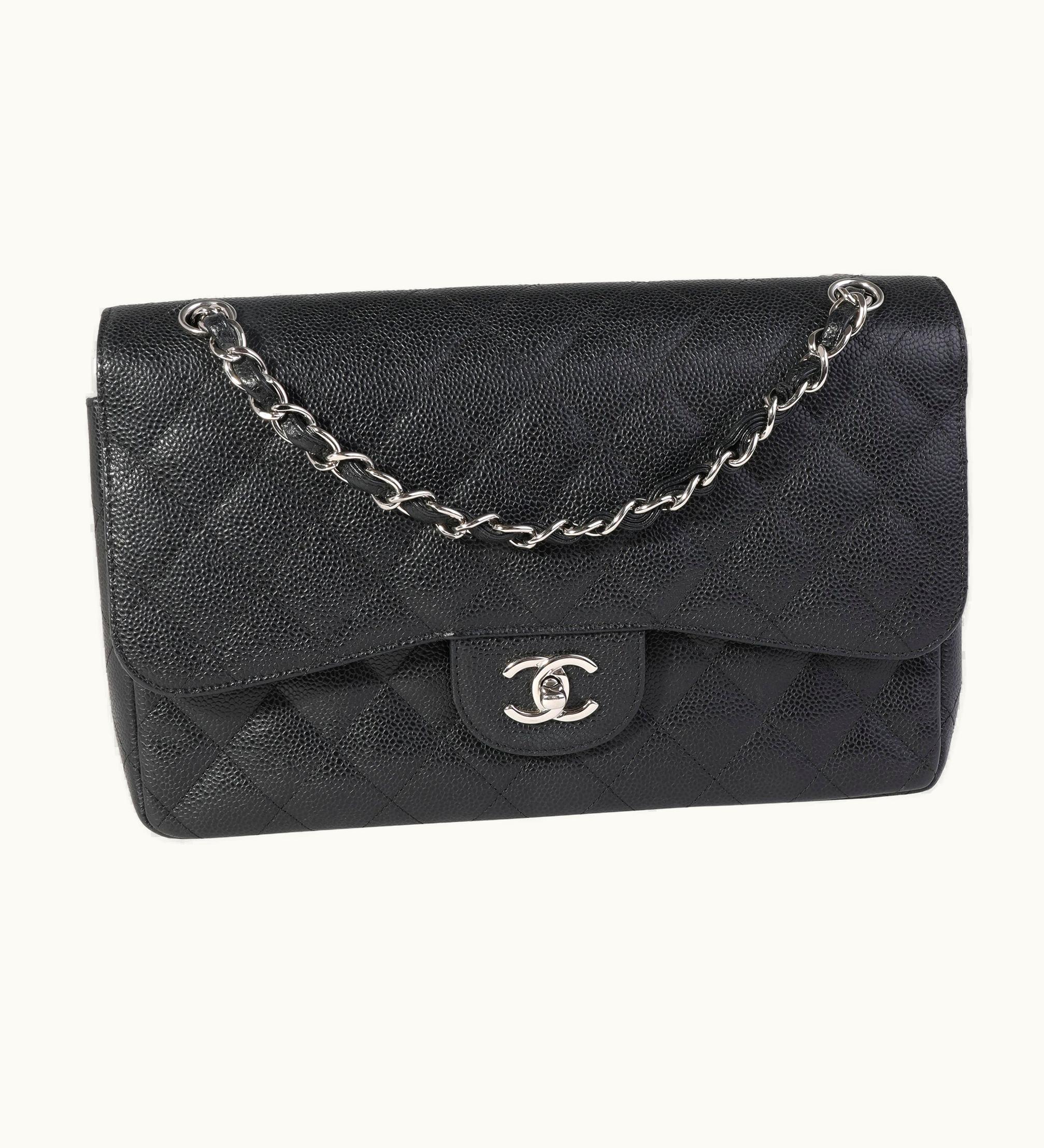 Chanel Jumbo Classic Double Flap Shoulder Bag in Black Quilted Caviar