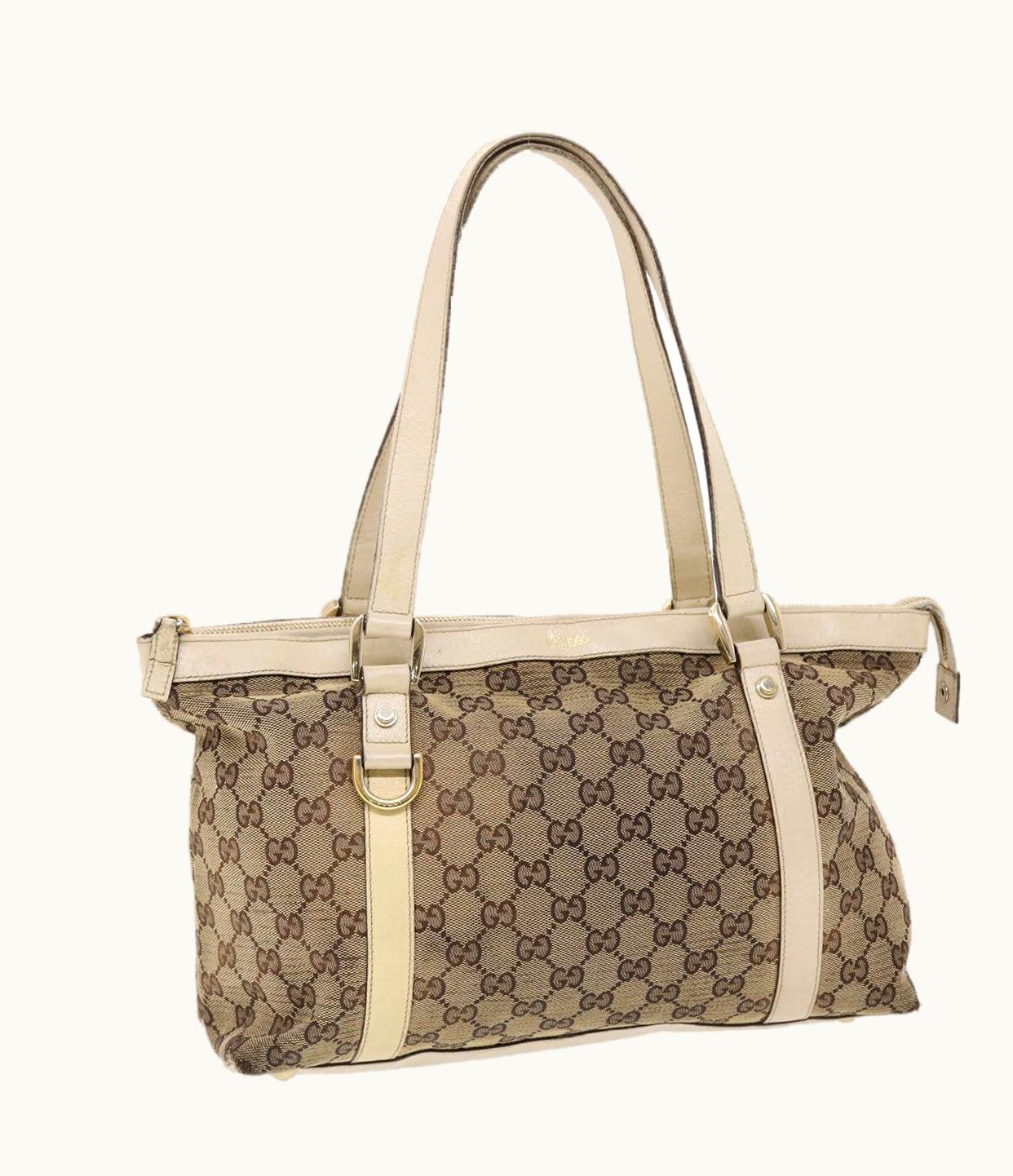 Gucci GG Canvas Shoulder Bag Leather Beige 141470