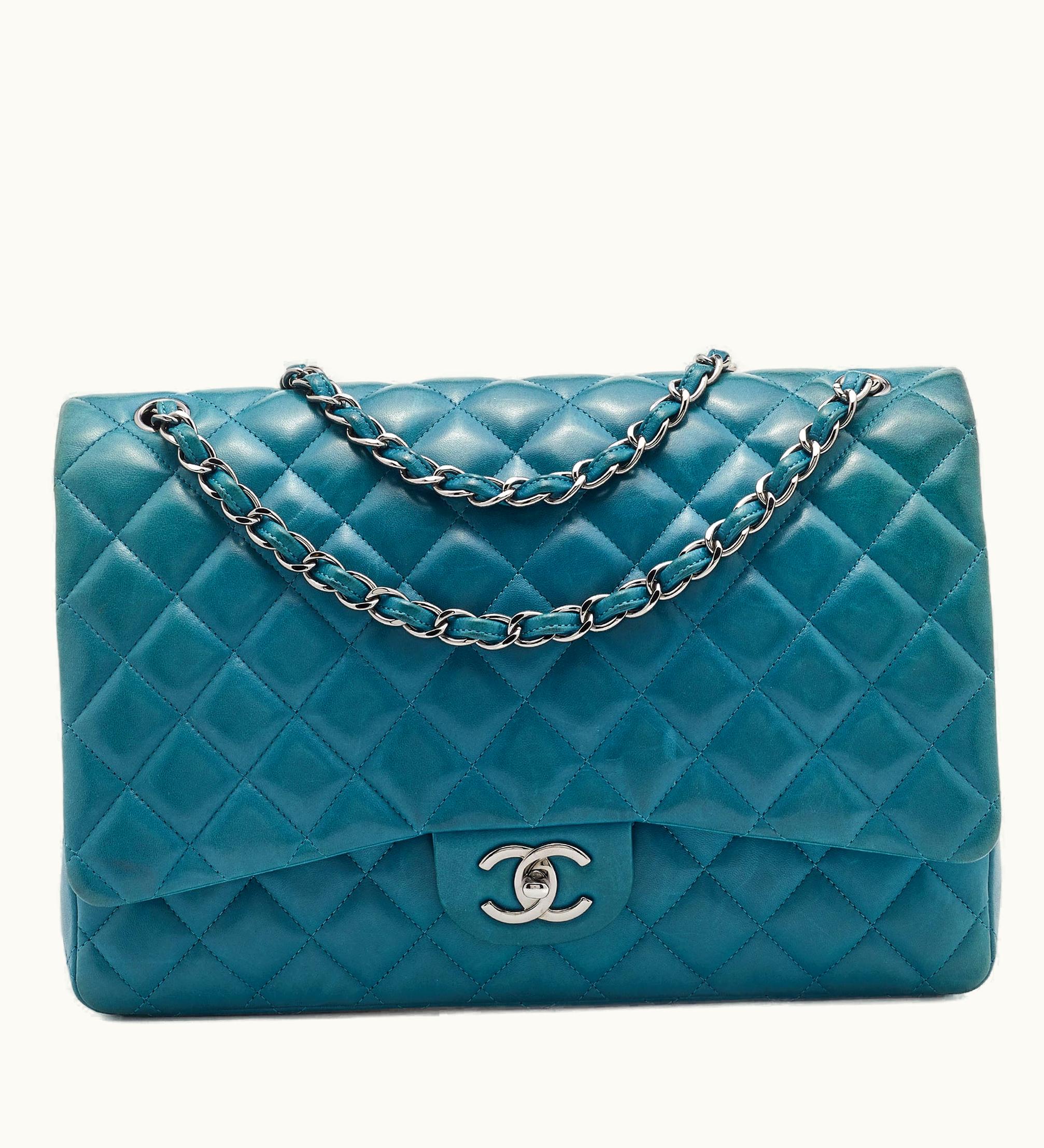 Chanel Green Quilted Leather Maxi Classic Double Flap Bag