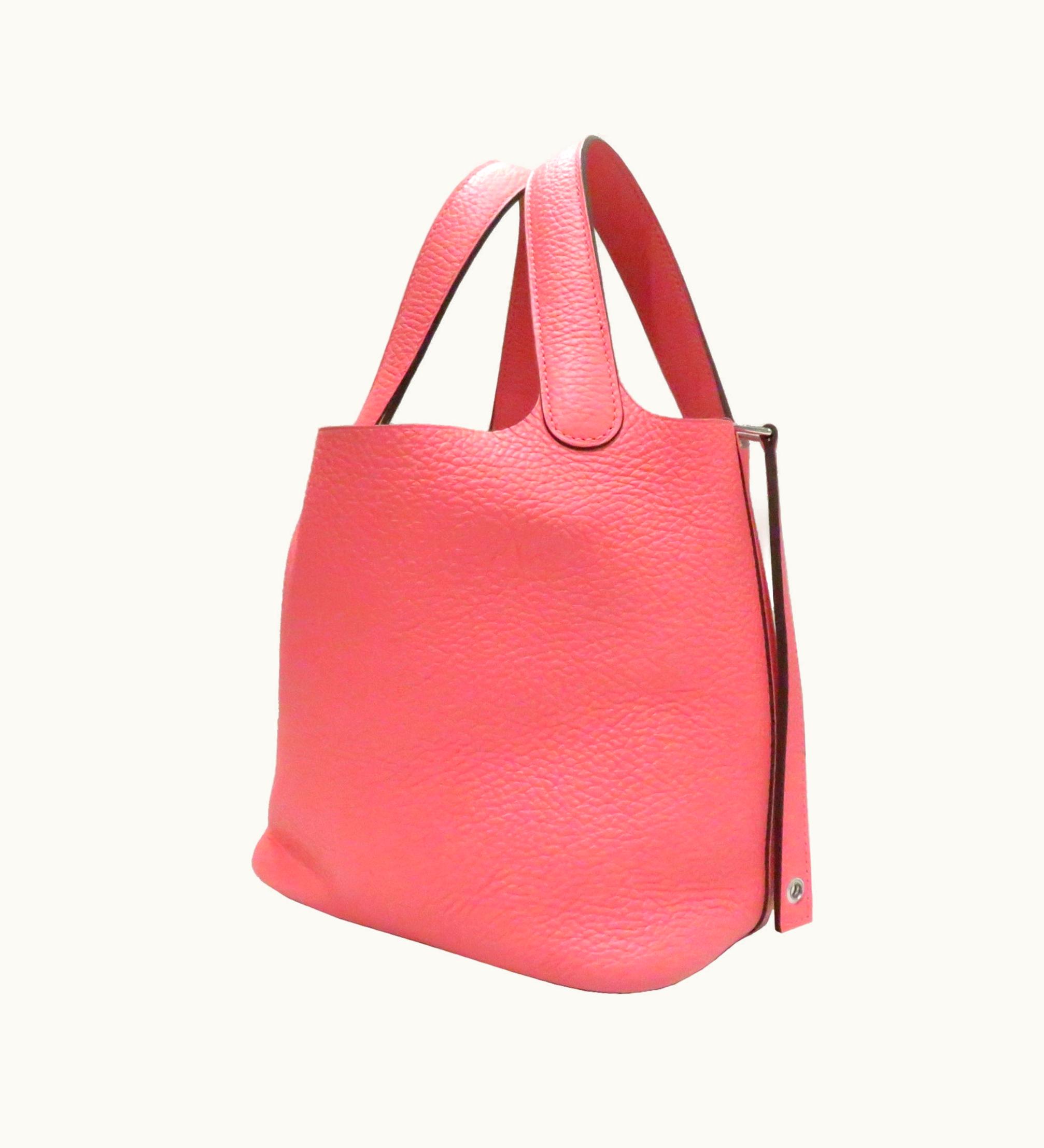 Hermès Picotin PM Handbag Rose Azare Sv Hardware Taurillon A Engraved Women's Black Leather Shoulder Bag Pink