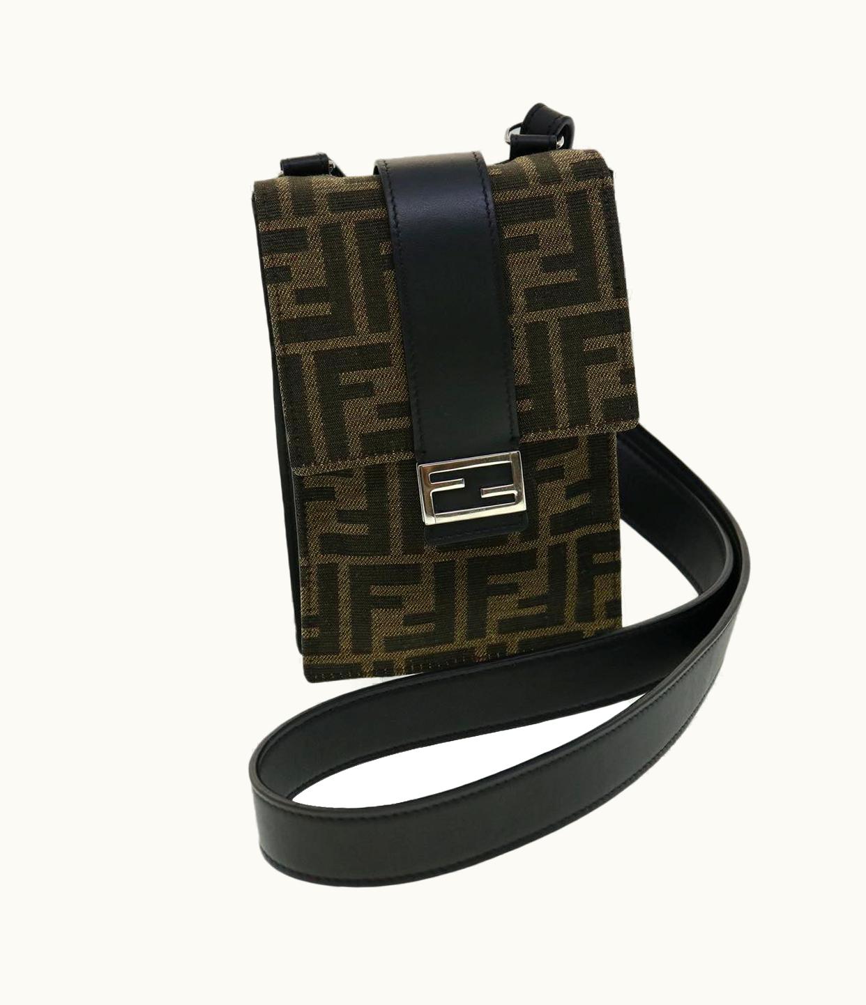 Fendi Zucca Canvas Shoulder Bag Brown Black
