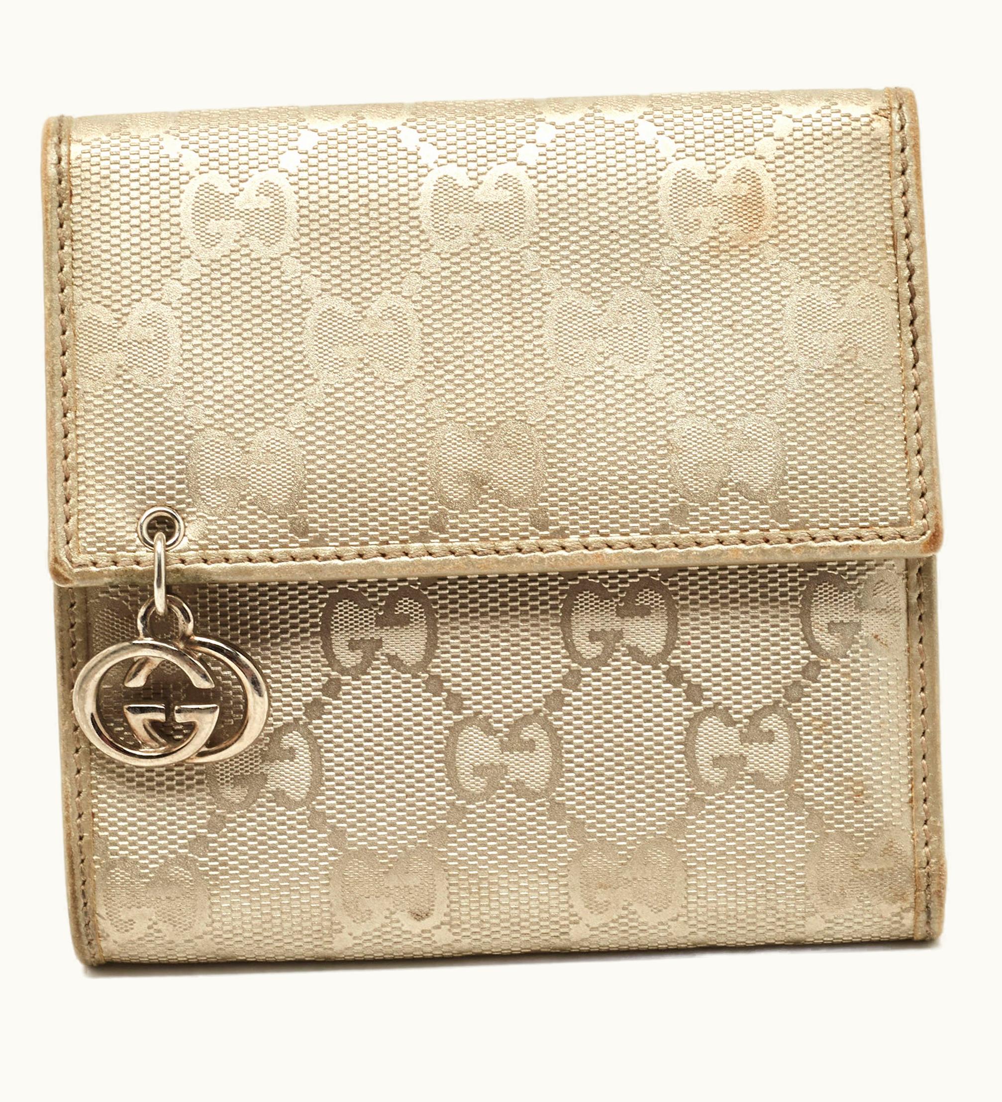 Gucci Silver GG Imprime Canvas And Leather GG Charm Trifold Wallet