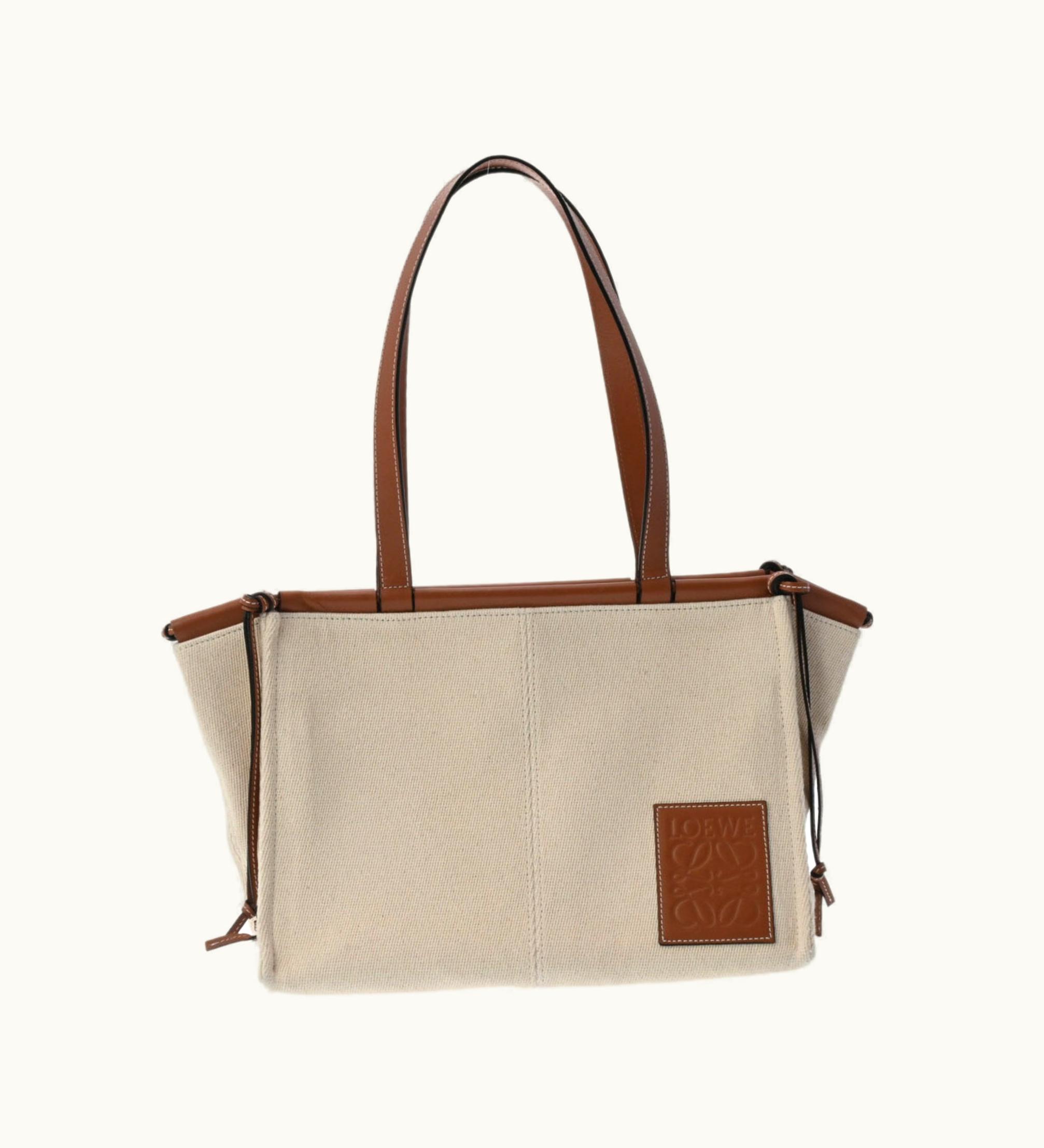 Loewe Cushion Tote Small Beige 330.02Aa93 Women's Canvas Calf Bag