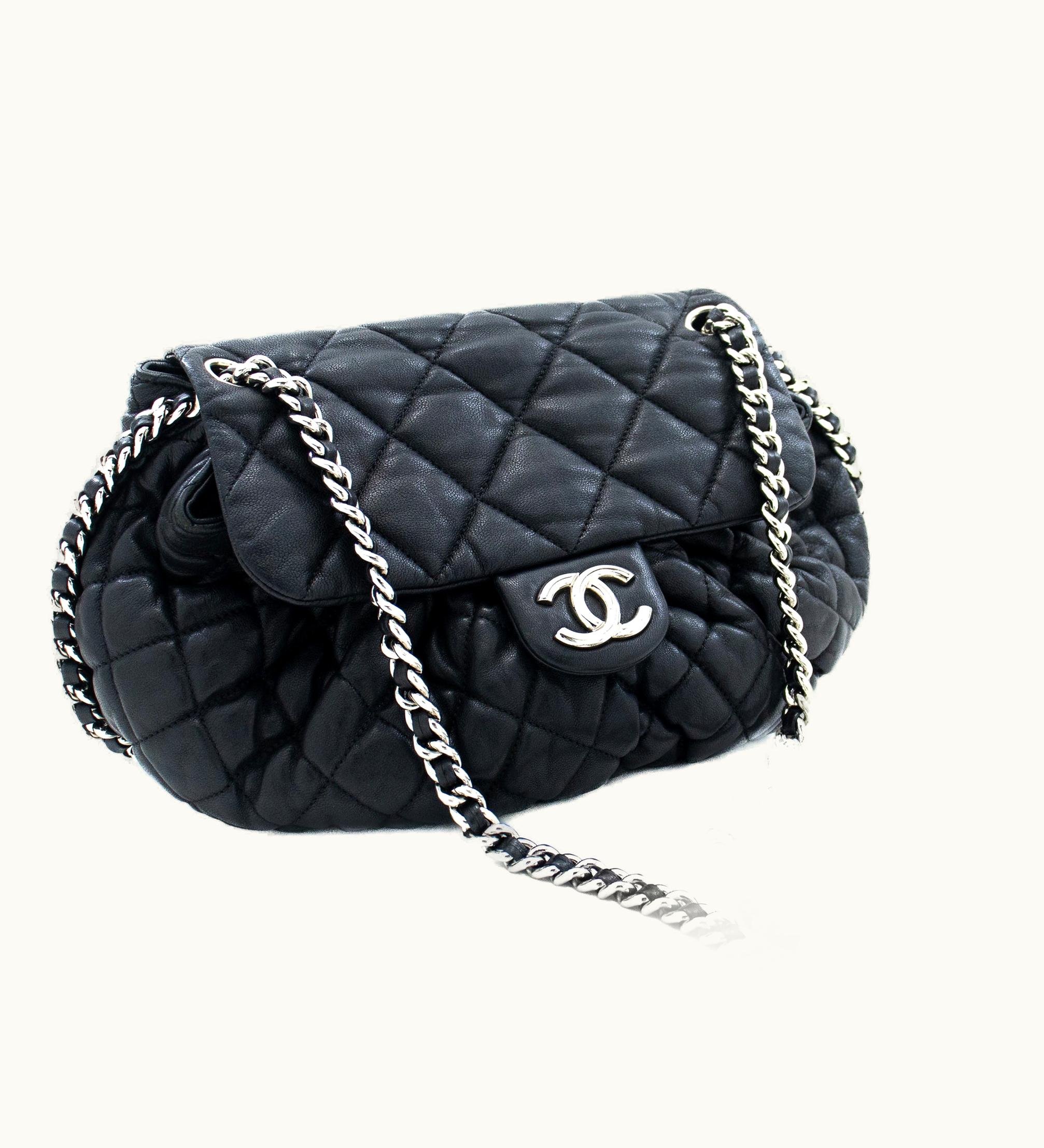Chanel Chain Around Shoulder Bag Crossbody Black Calfskin Leather