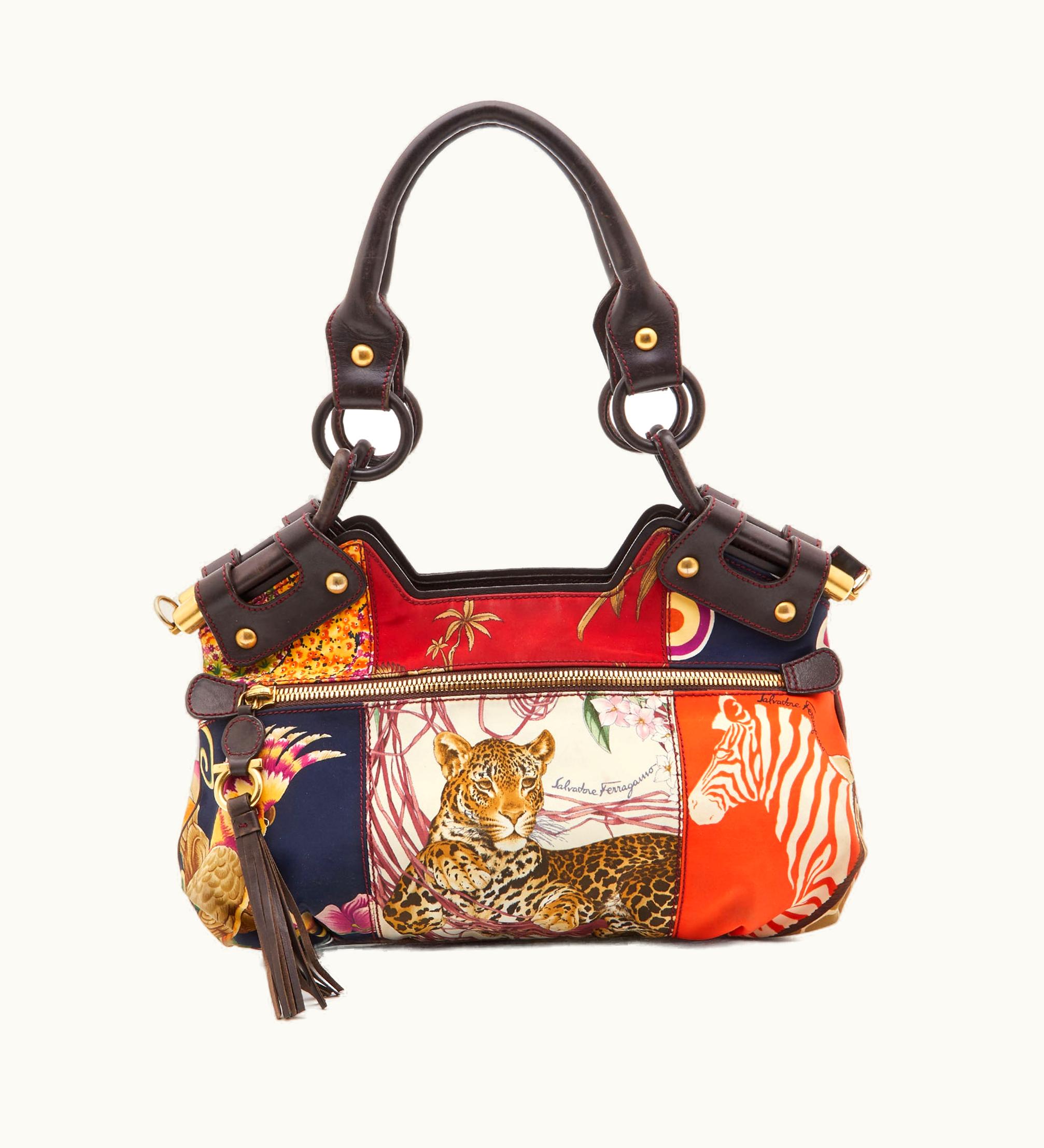Salvatore Ferragamo Multicolor Fiera Print Fabric And Leather Satchel