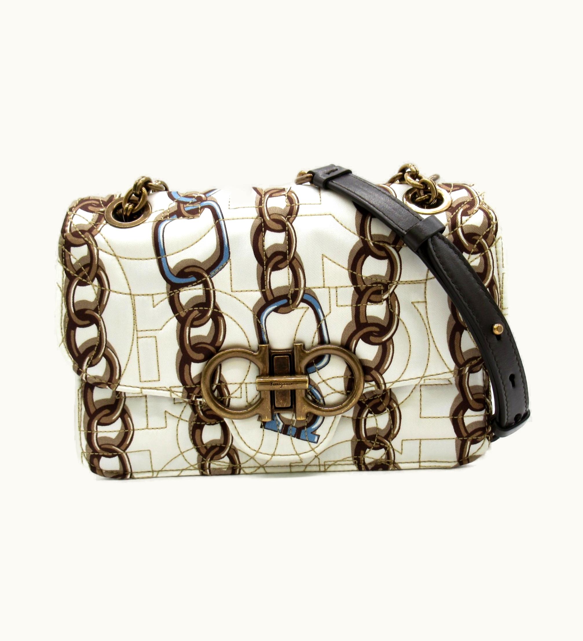 Salvatore Ferragamo Shoulder Bag White Nylon Leather