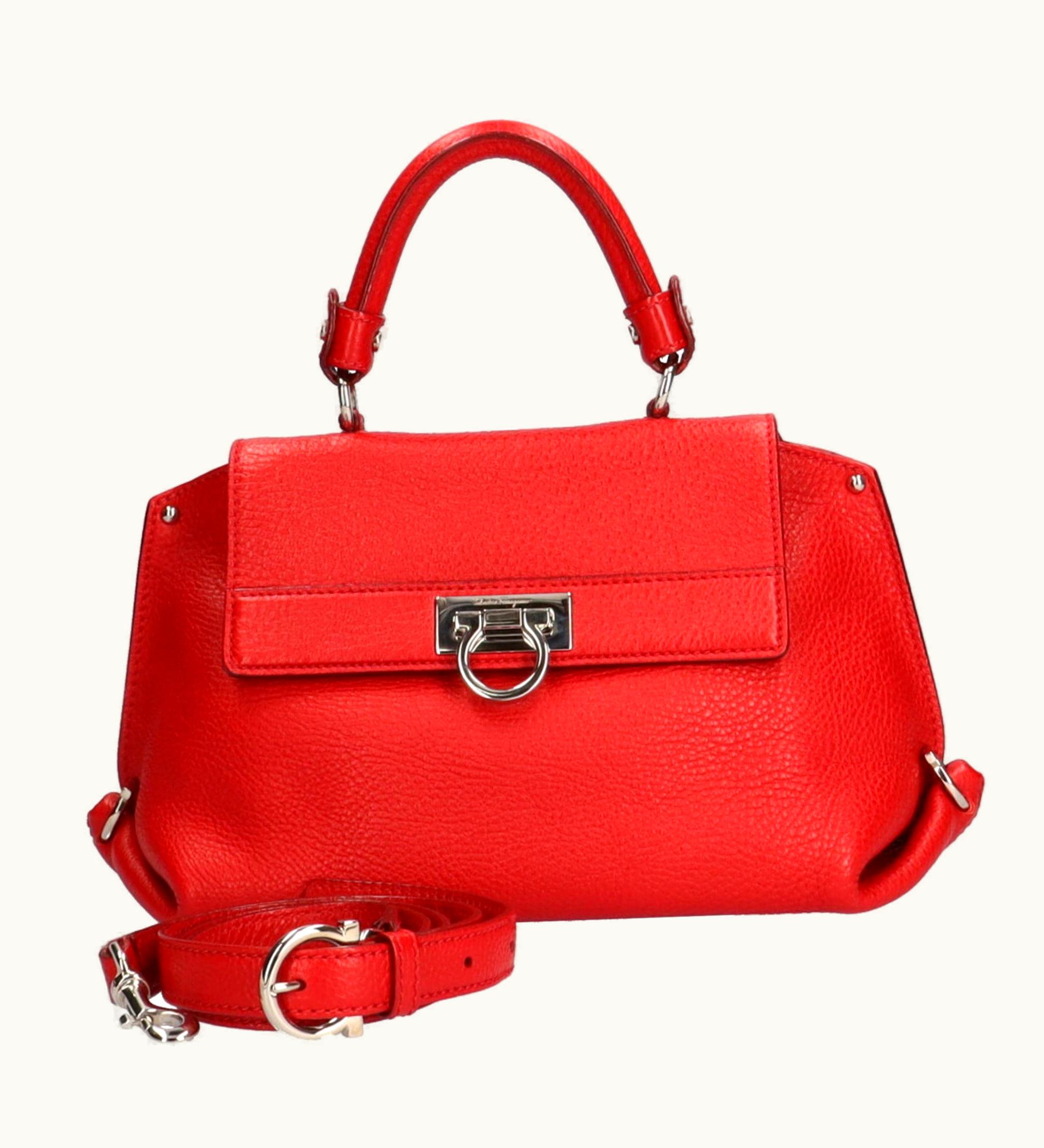 Salvatore Ferragamo Sofia Gancini Shoulder Bag Leather Red Ladies