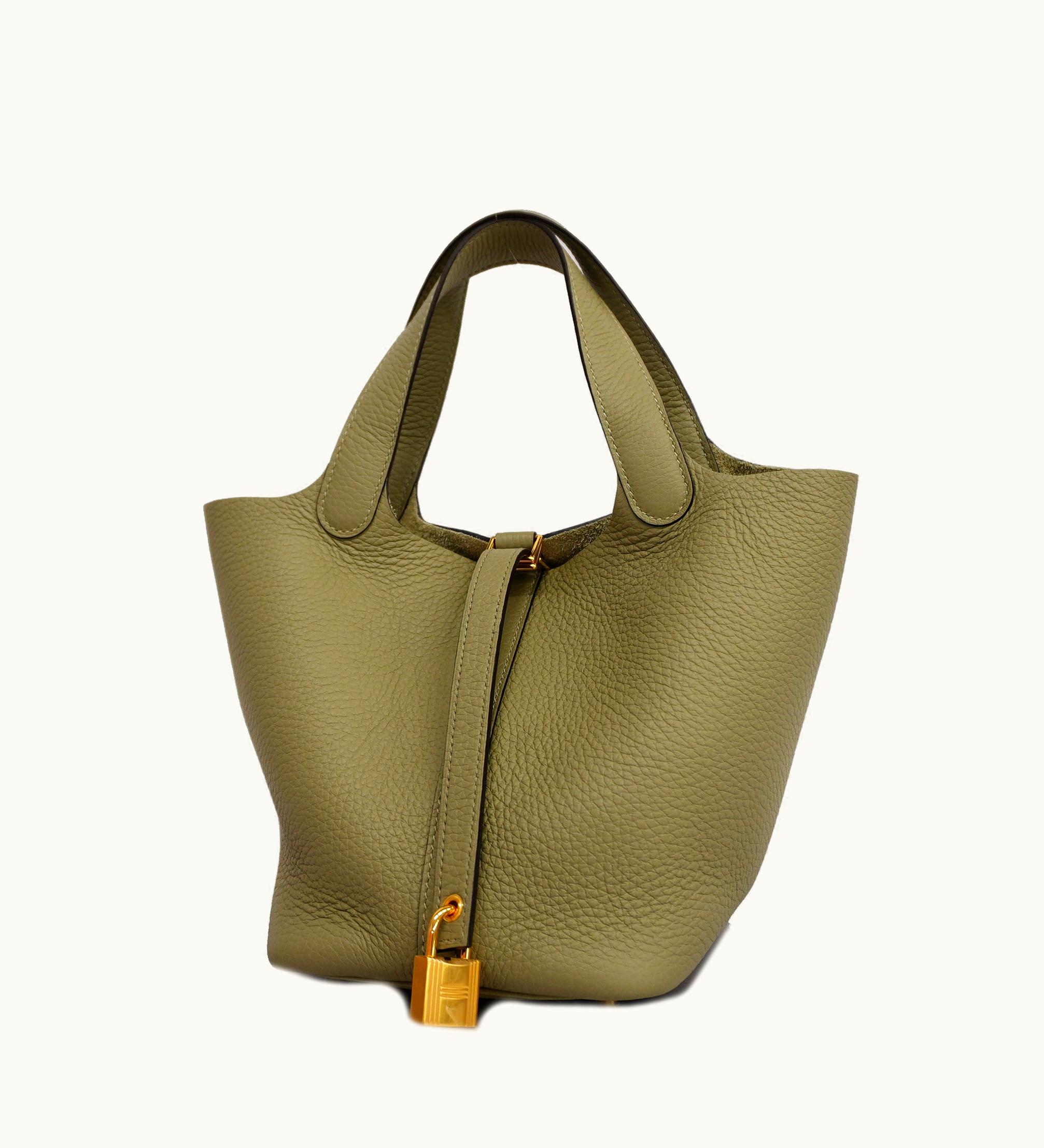 Hermès Hermès   Picotin Lock Pm B Engraved Taurillon Clemence Leather Handbag Sage