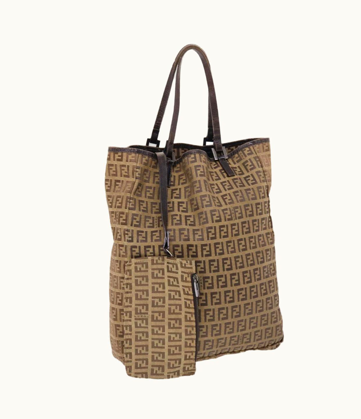Fendi Fendi Zucchino Canvas Tote Bag Nylon Leather Brown