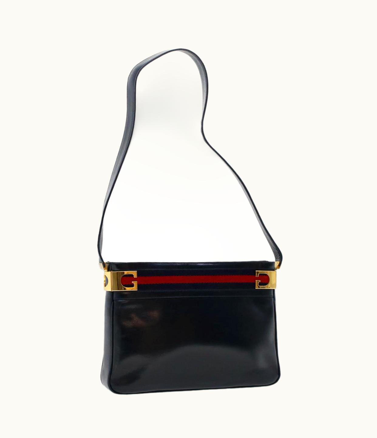 Gucci Gucci Sherry Line Shoulder Bag Leather Navy Red