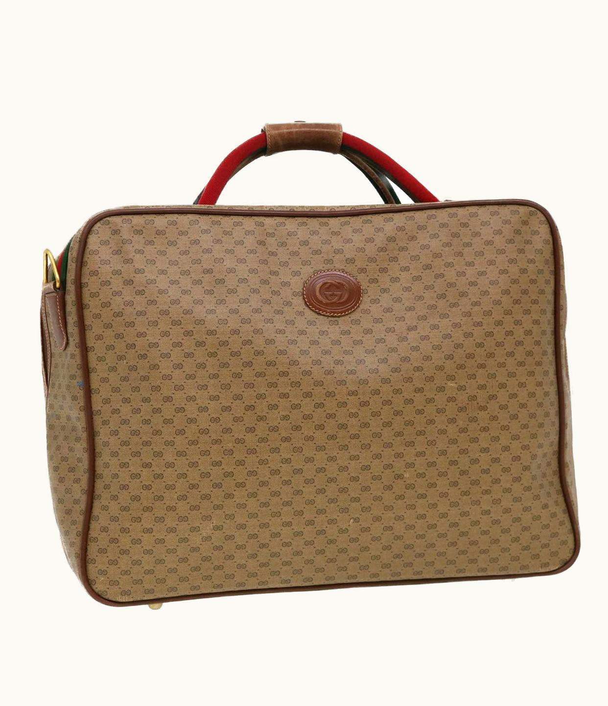 Gucci Gucci Web Sherry Line Micro GG Canvas Boston Bag Pvc Leather Brown