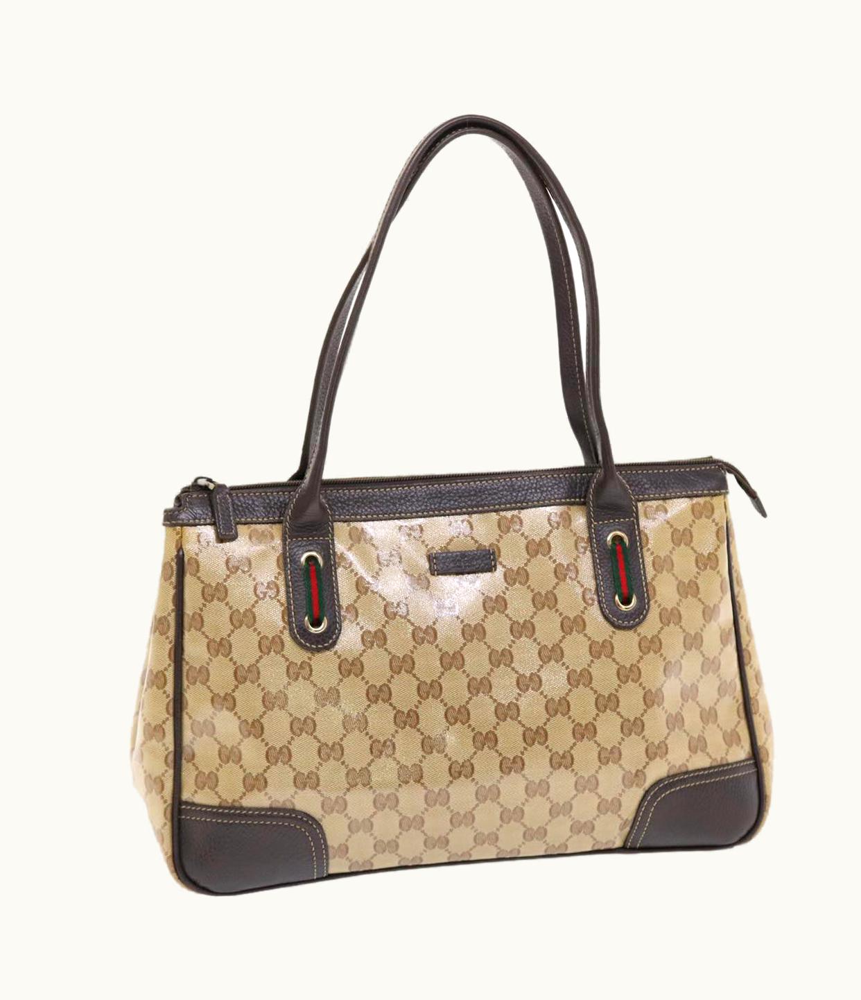 Gucci Gucci GG Crystal Canvas Web Sherry Line Shoulder Bag Beige 293599