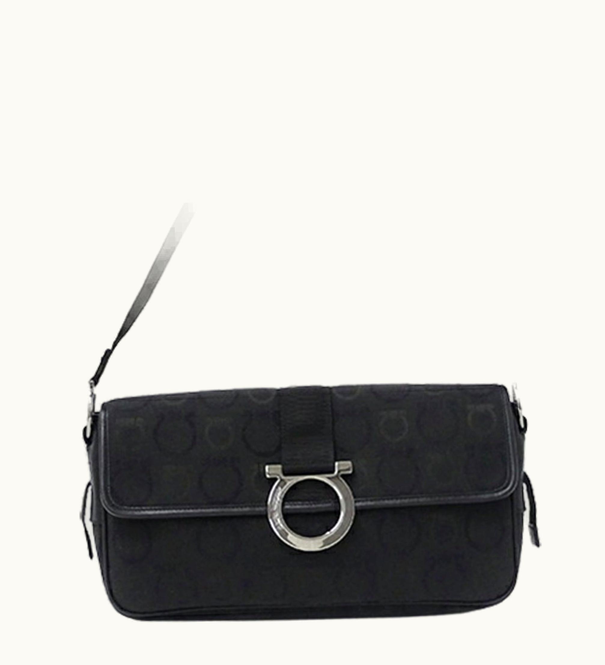 Salvatore Ferragamo Salvatore Ferragamo Bag Ladies Shoulder Handbag Gancini Canvas Black