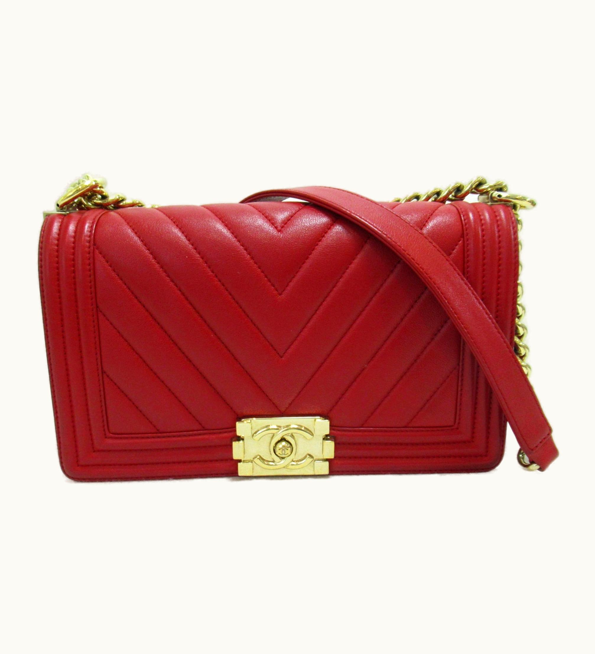 Chanel Chanel Boy BOY CHANEL Chain Shoulder Bag Red Lambskin