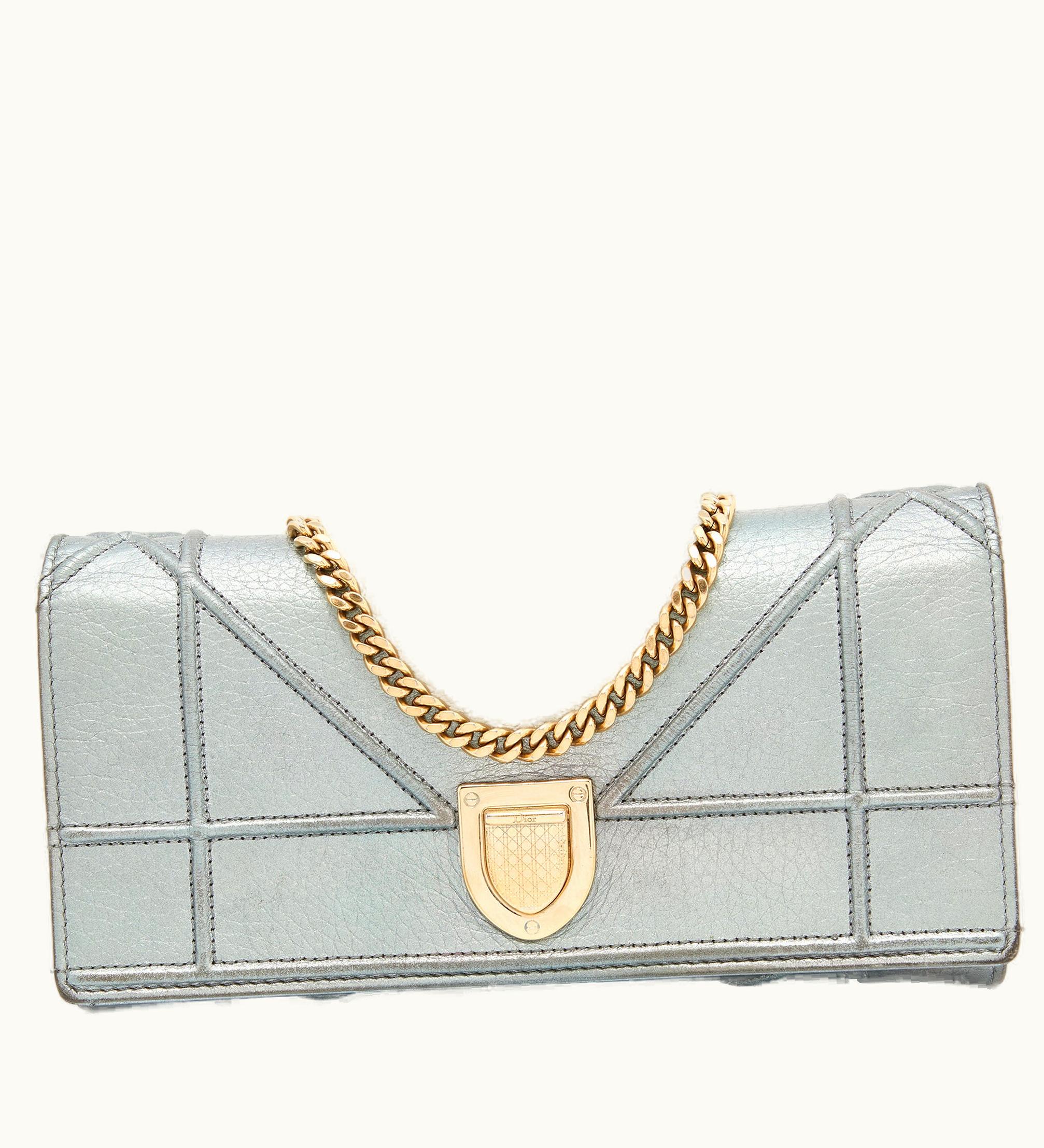 Dior Dior Metallic Green Leather Ama Wallet On Chain