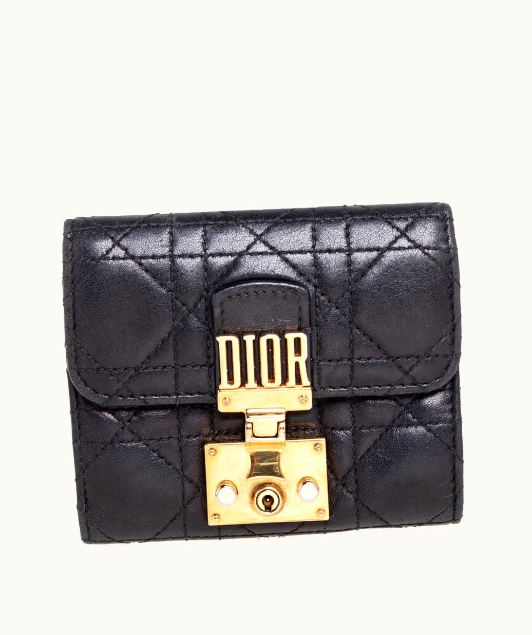 Dior Dior Black Cannage Leather Addict Compact Wallet