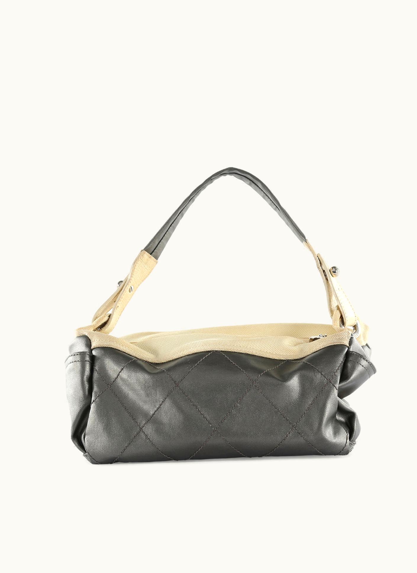 Chanel Chanel Grey & Beige Quilted Coated Canvas & Canvas Paris Biarritz Tote Bag