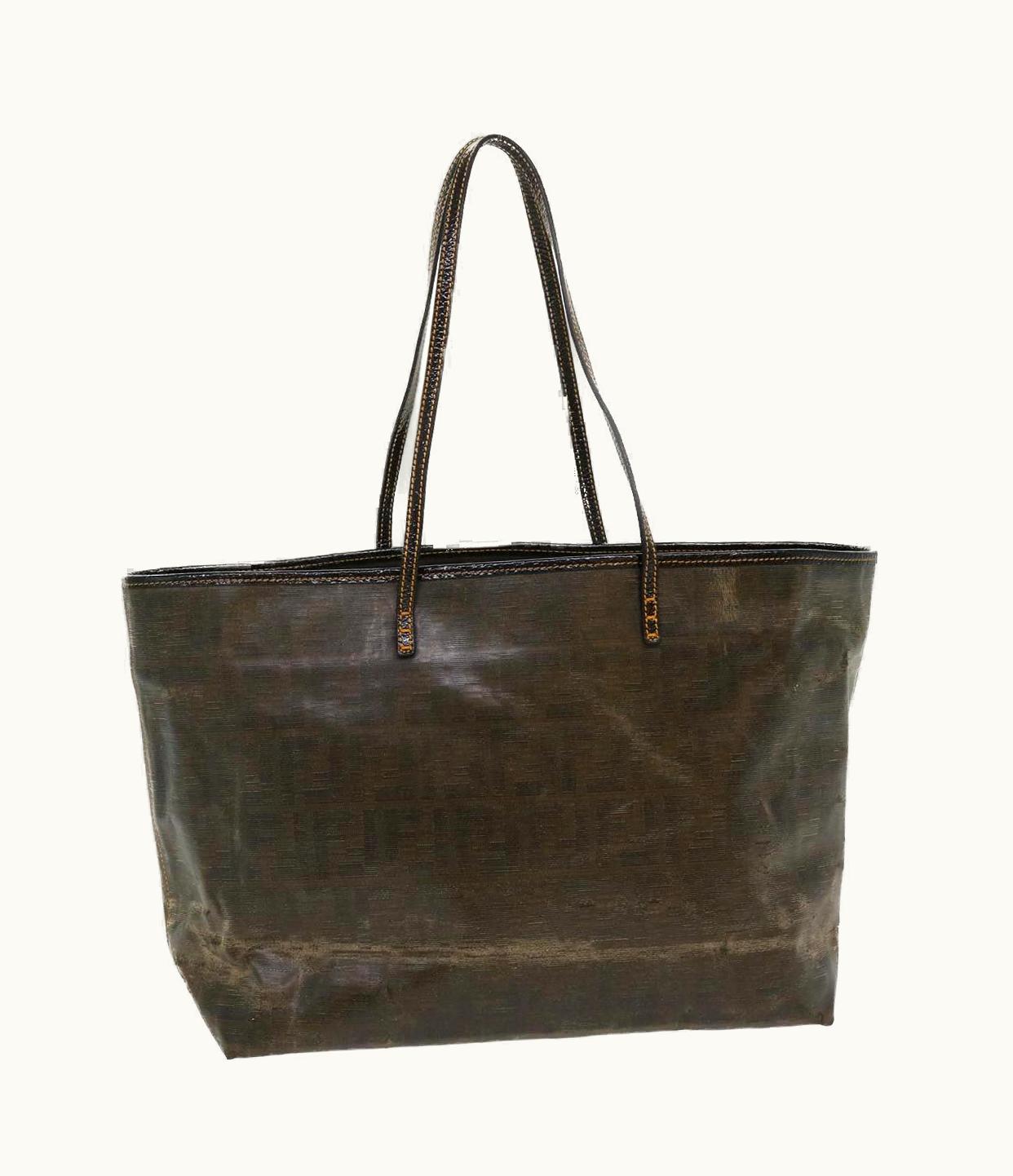 Fendi Fendi Zucca Canvas Tote Bag Coated Canvas Brown Yellow