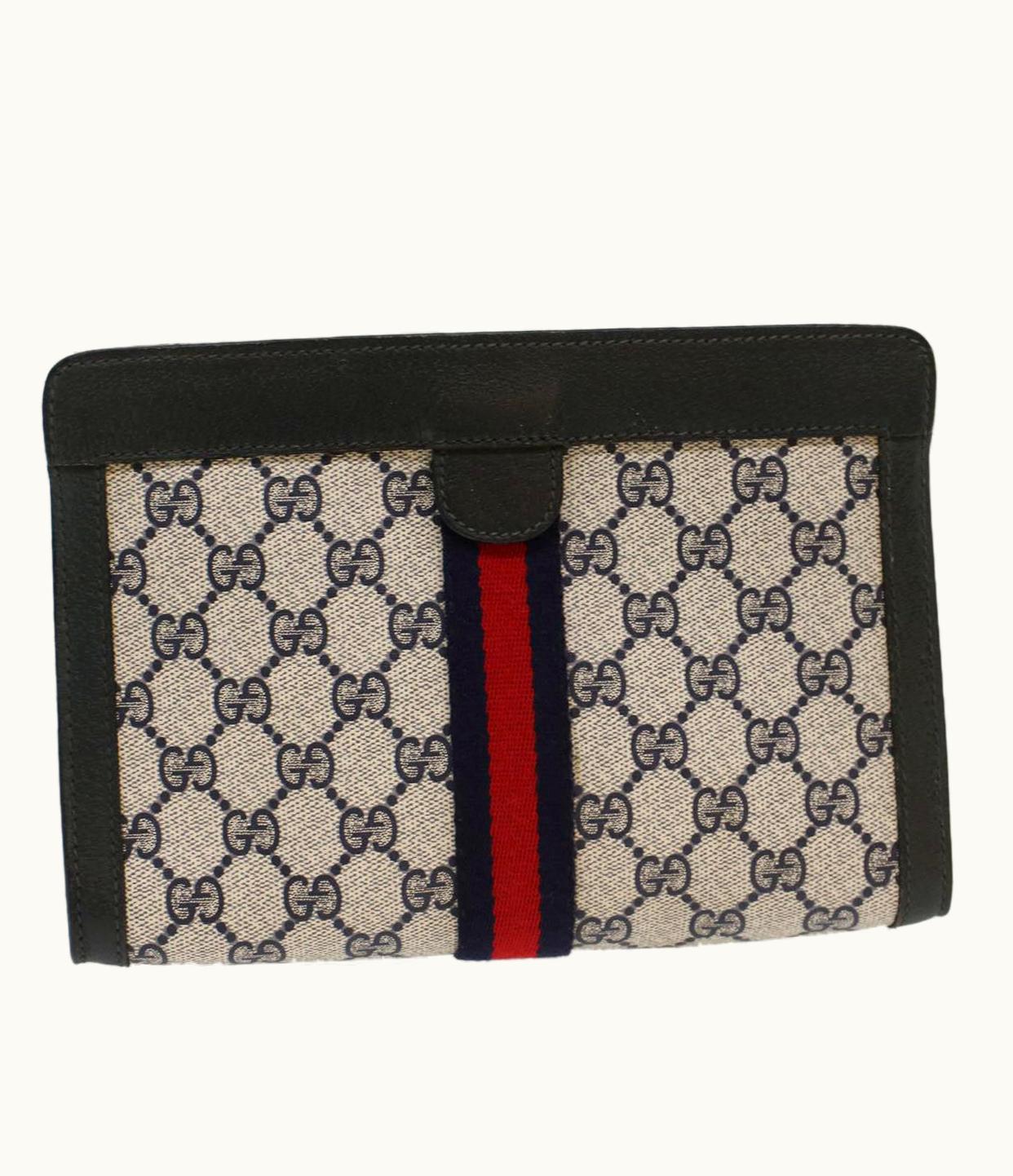 Gucci Gucci GG Canvas Sherry Line Clutch Bag Gray Red Navy 89.01.001