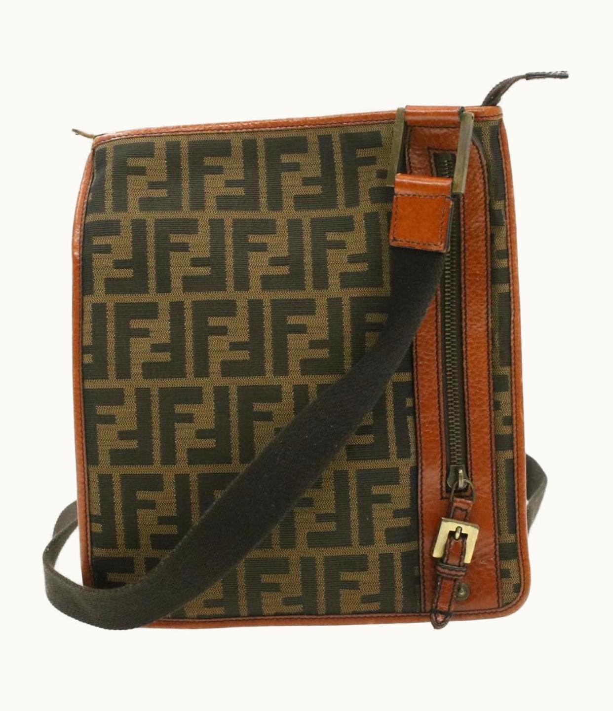 Fendi Fendi Zucchino Canvas Shoulder Bag Zucca Black Brown