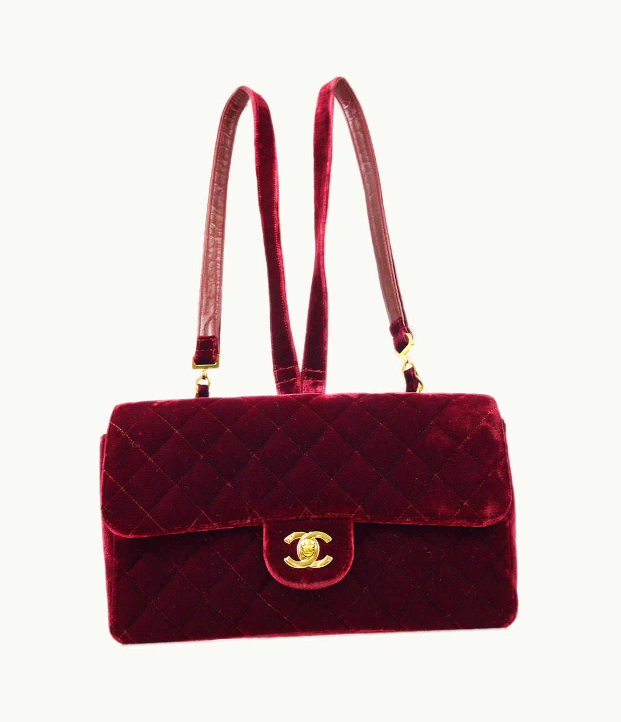 Chanel Chanel * 1994-1996 Classic Flap Backpack Medium Velvet Bordeaux 88114