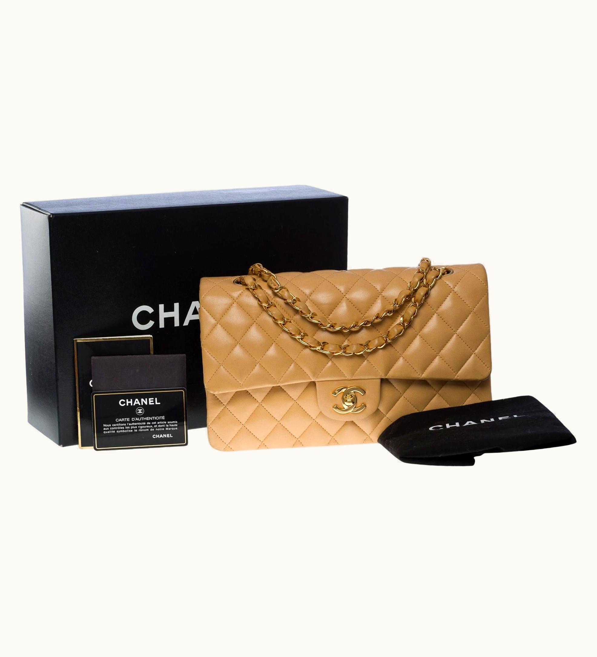Chanel Chanel Timeless Medium Double Flap Shoulder Bag In Beige Quilted Lambskin