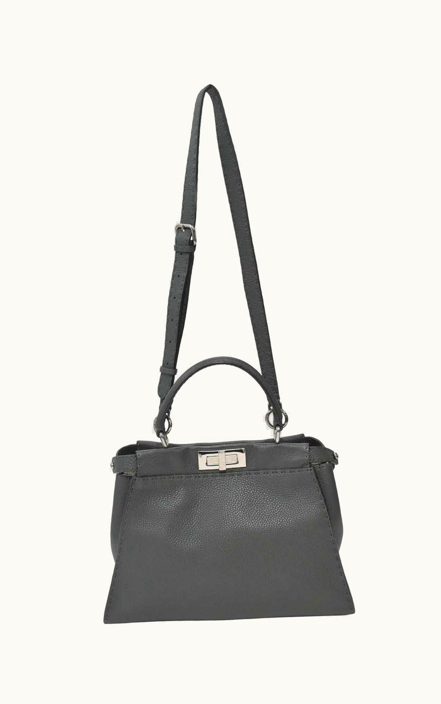 Fendi Fendi Charcoal Grained Leather Peekaboo Iconic Satchel With Detachable Shoulder Strap